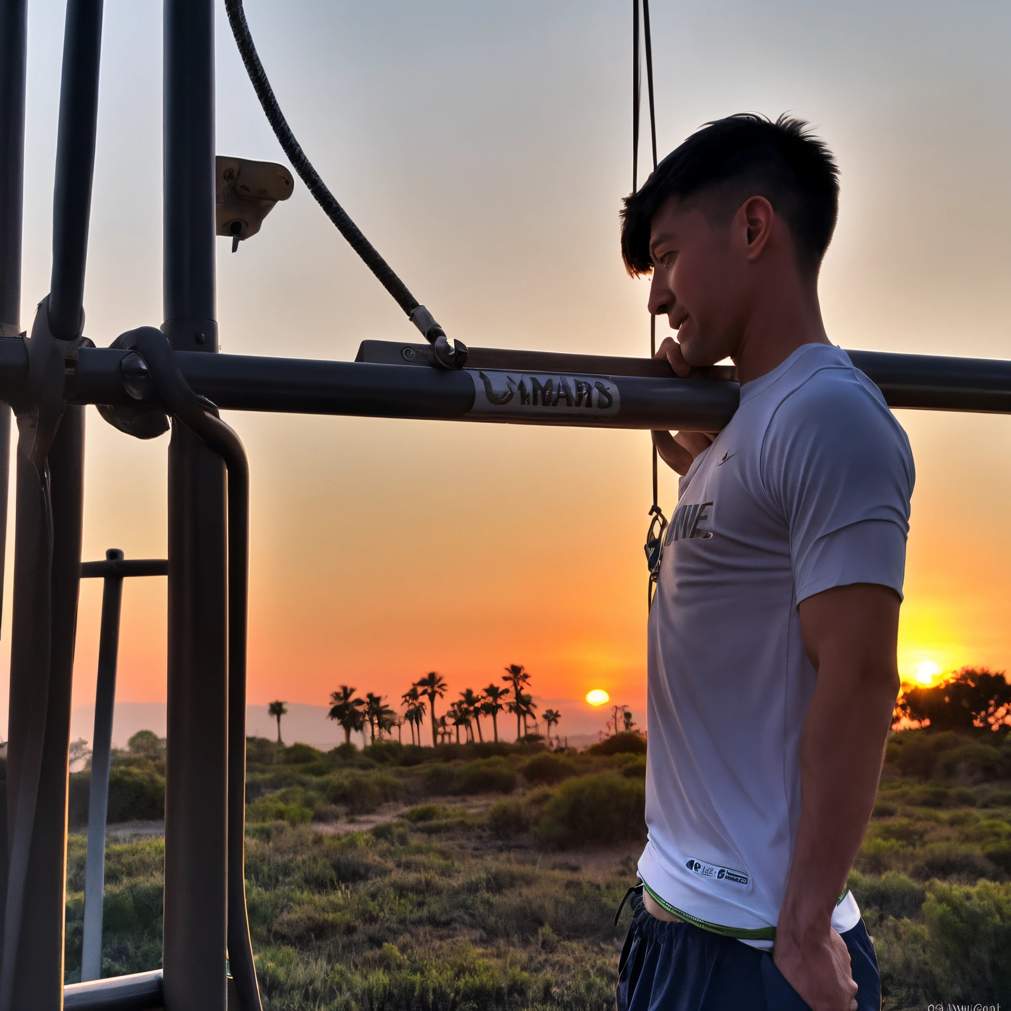 U.S. Marine, pull ups, sweaty, early morning, California sunrise