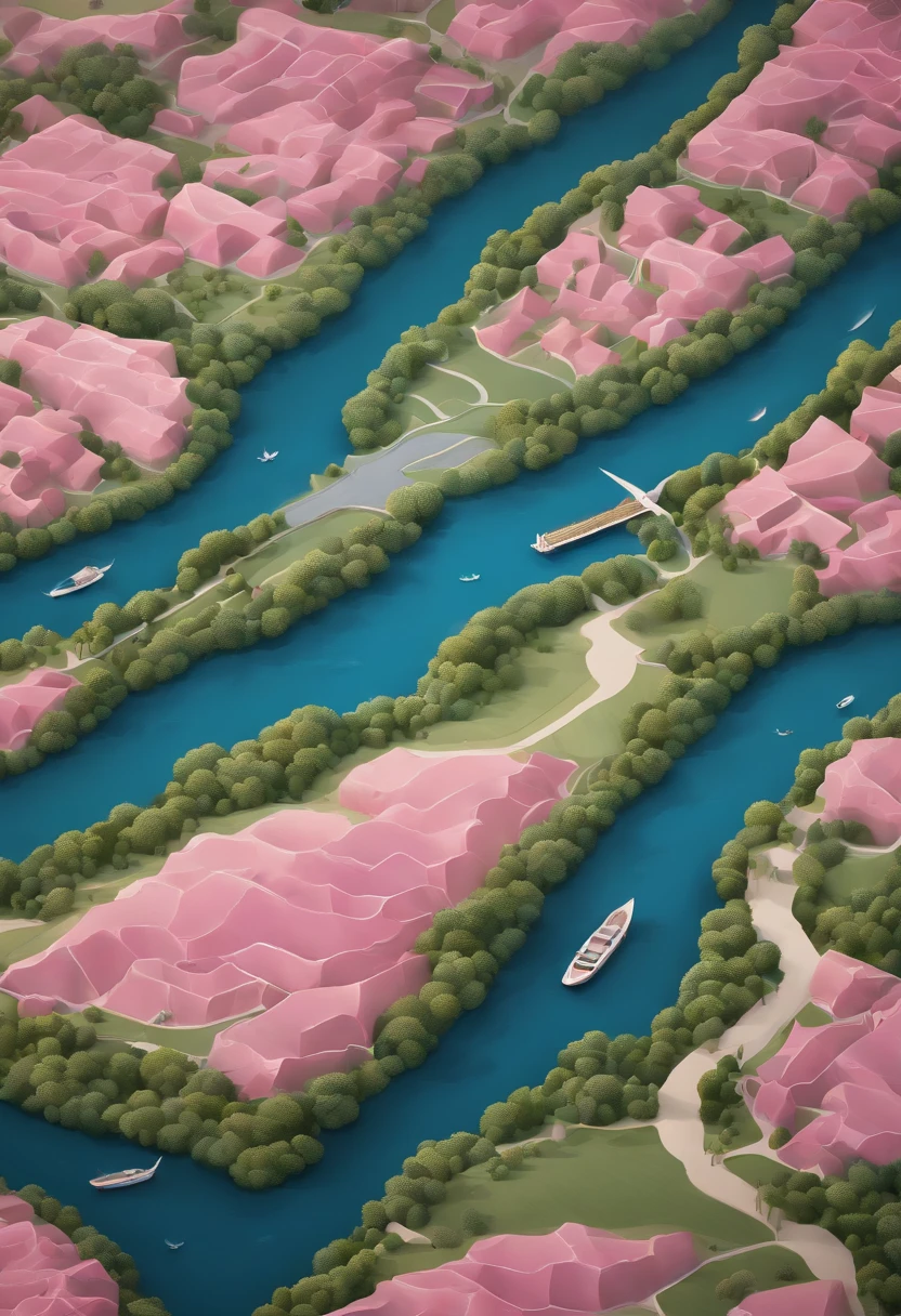 tmasterpiece,handpainted,Aerial pink map,illustration,planar,Simple