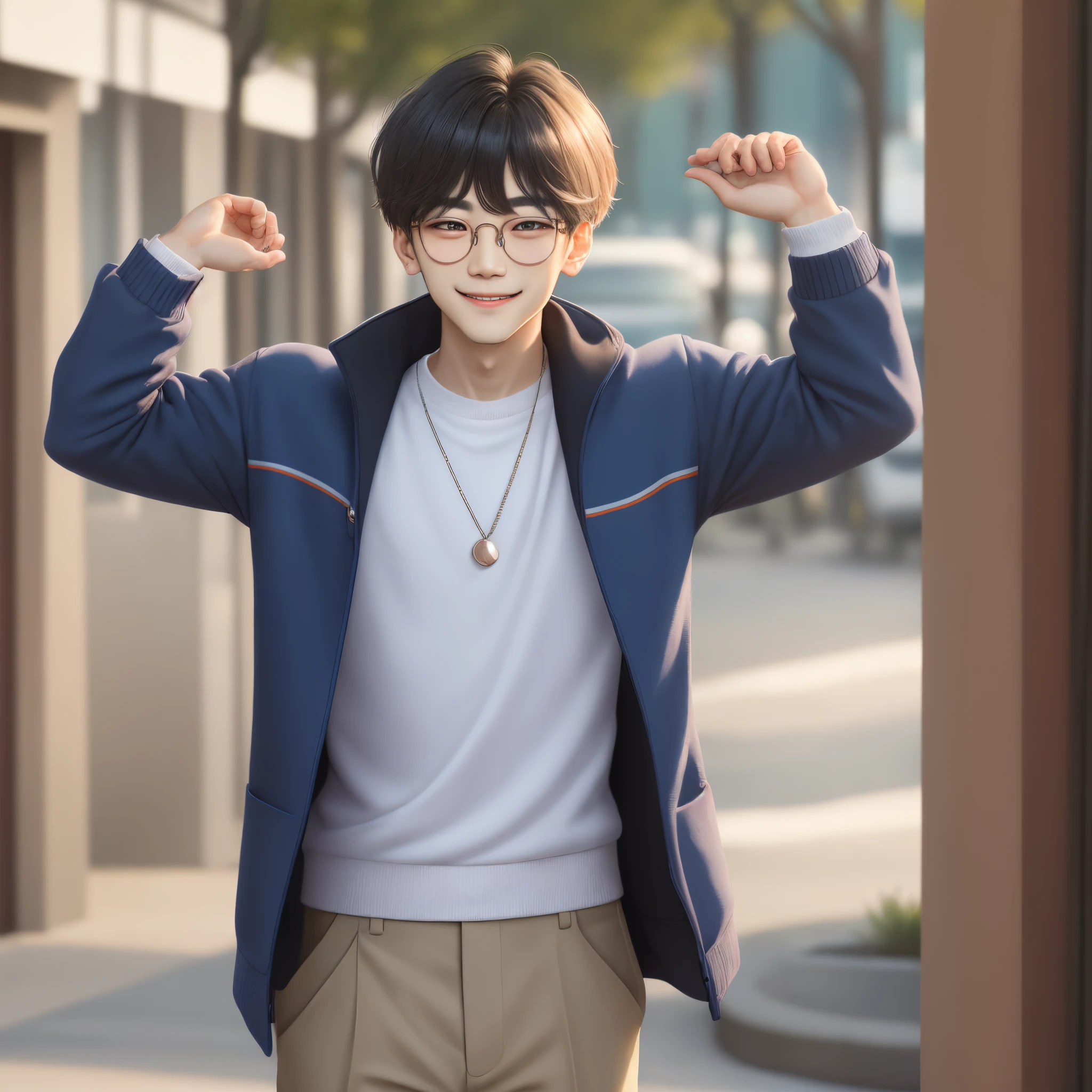 Taehyung, lentes, invierno y sonriente