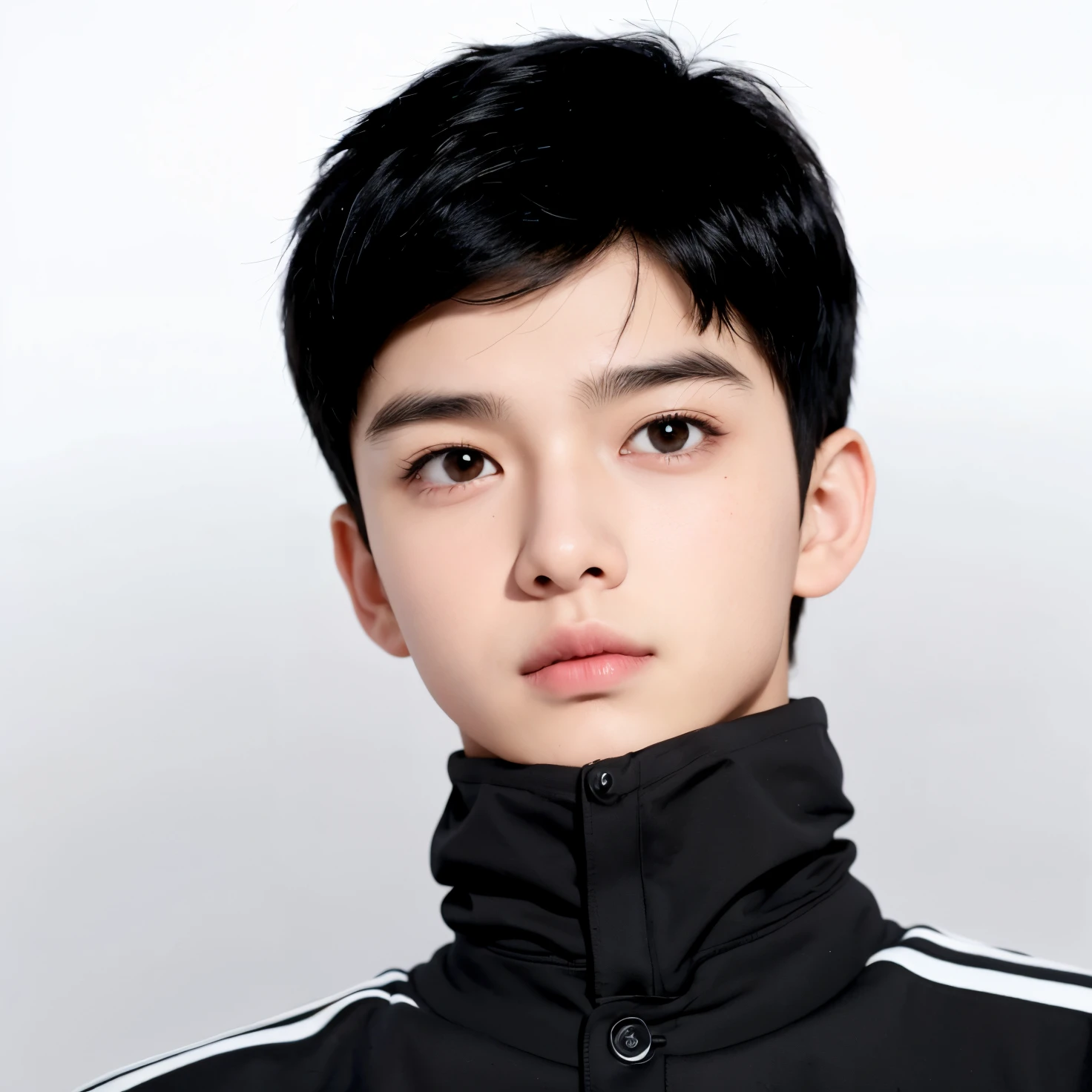 A teenage boy with realistic black hair, (same realistic hair style), realistic handsome+cute face, realistic Surprised expression, adapt the same realistic clothes, realistic light, realistic shadows, realistic background, good image quality, very good image results, 4k, ultra detailed, realistic