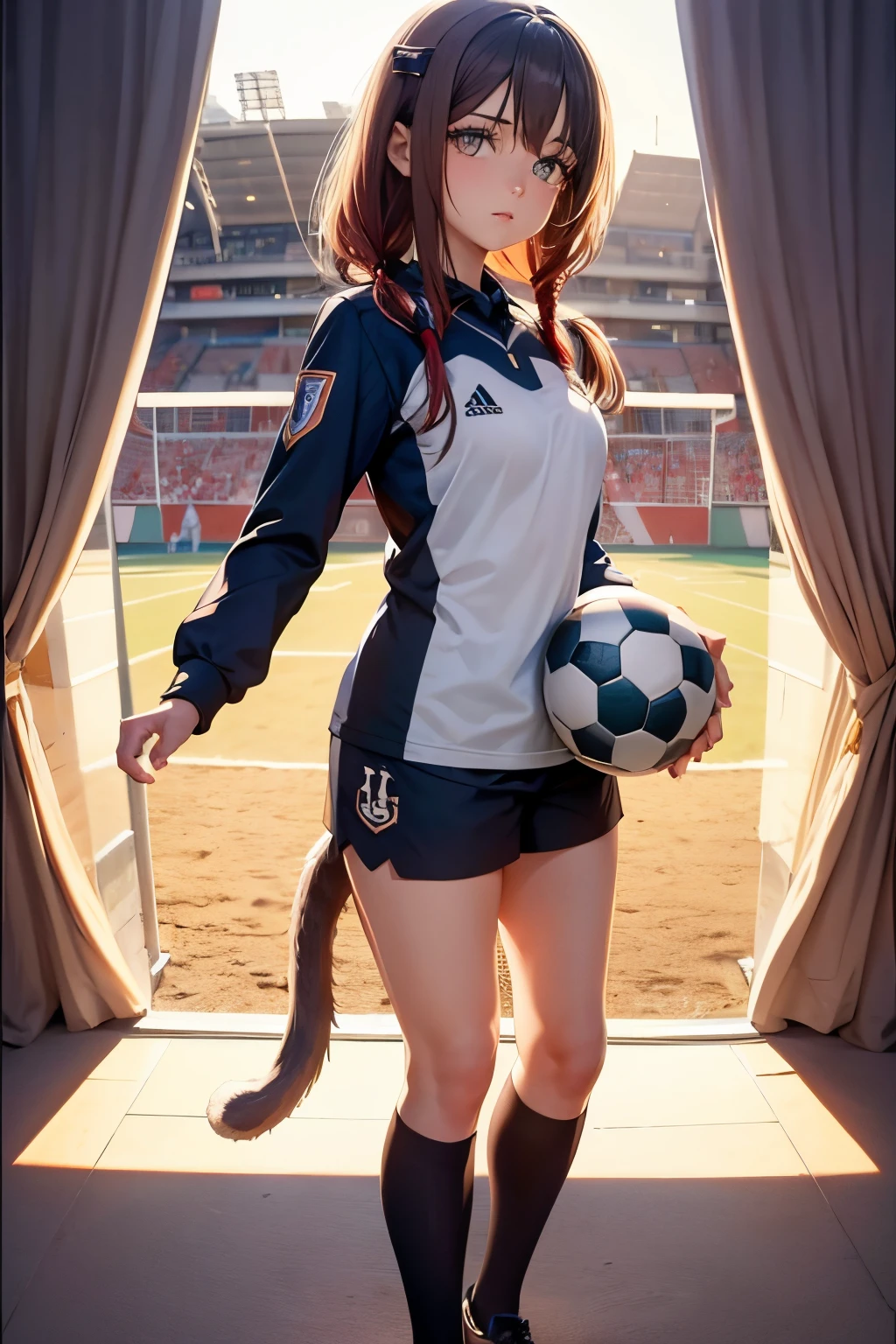 uniform soccer, cabelo curto, olhos de felino
