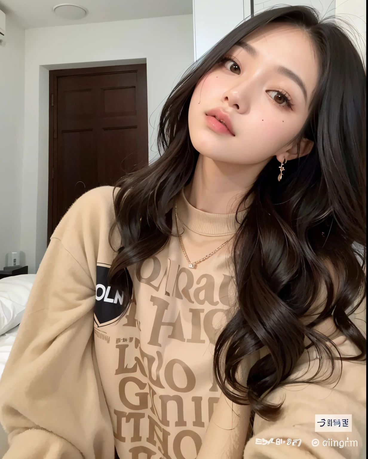Un primer plano de una mujer con el pelo largo que lleva una camisa, Blackpink Jennie, con el pelo largo, ulzzang, con cabello largo y rizado, Asian girl with long hair, Cabello negro largo y ondulado, Luisa Zhang, a young asian woman, Ella lleva ropa de calle, cabello ondulado hasta los hombros, Cabello negro largo y largo ondulado, Jinyoung Shin, Jossi de Blackpink