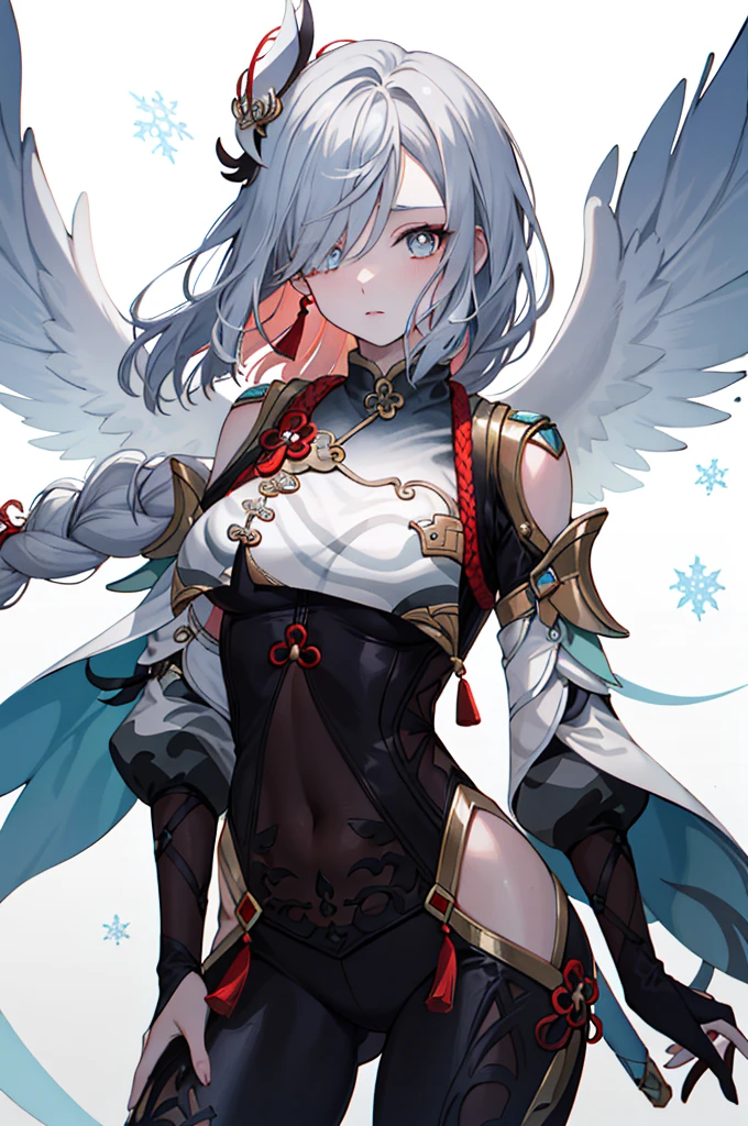 (masterpiece, Highest quality), (perfect athletic body:1.2), (Thin Hair), 非常にdetailedな, Anime Style, whole body, alone, Gothloli kimono, Fairy Wings,Magical girl、Magic giant wand、 White hair and brown skin, High Boots,Floating in the blue sky, High heel boots, 8K high resolution, White Background, whole body,Super huge、detailed、dynamic、