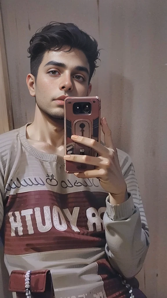 there is a man taking a selfie in a mirror, mohamed chahin style, very very low quality picture, with accurate face, desaturated!!, mohamed chahin, candid picture, riyahd cassiem, around 1 9 years old, profile pic, in tshirt, full body picture, inspired by Saurabh Jethani, 2 2 years old, candid photo