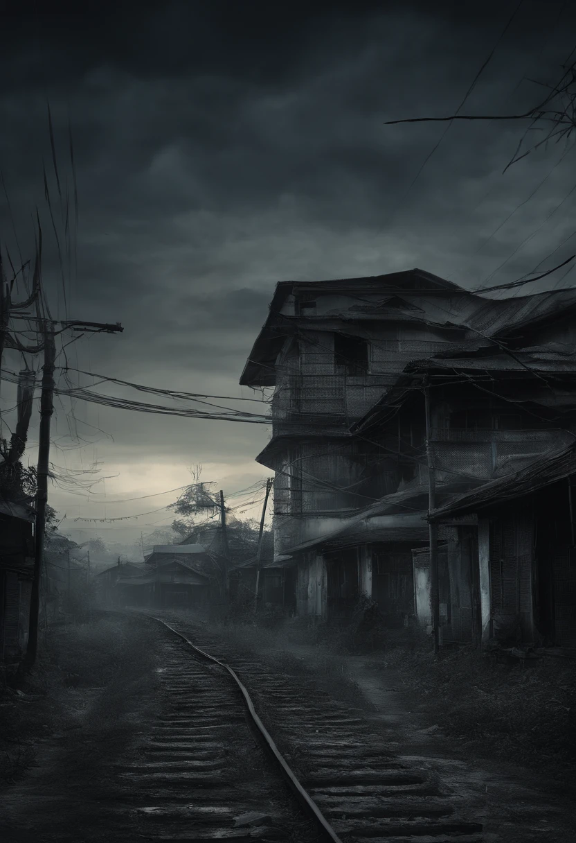 a quiet urban Thai countryside at sun down