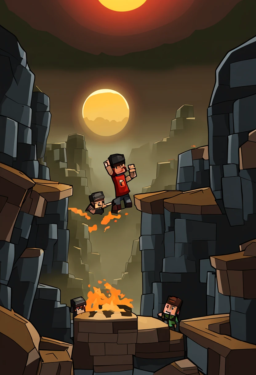 parkour minecraft background art for 2d game, inside cave scenario, background battlefield, high quality, hd illustration,