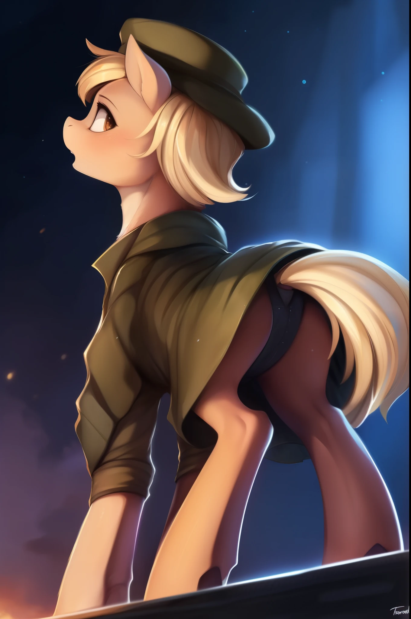 by totesfleisch8, (by thebigslick, by silverfox5213:0.8), clothes, military overcoat, cloak, military coat, ((straight coat)), ((mackinaw)), dynamic pose, Intense, heavy gaze, looking into the distance, ((looking back)), (motion lines:1.4), a dutch angle shot, (Four-legged feral:1.4), My little pony, (full-length portrait), Detailed, Masterpiece, (cartoony), (Best Quality), (Symmetrical)++, anatomically correct, (Digital Painting, soft shading), (Digital Painting, soft shading), Pure detailed art, wild, horse leg, horse hips, (Horse Chest, Pony Chest)), Author: Dagasi|Ansesra:0.5], (Author: Foxovh|Author: Personalami), (by Einshelm|Volume_Fischbach)], (best illustrations), (( perfect anime illustration)), [background; ((gray background)), gradient background, muted colors], back pose, back - shot, backshotlong, shot from the back,