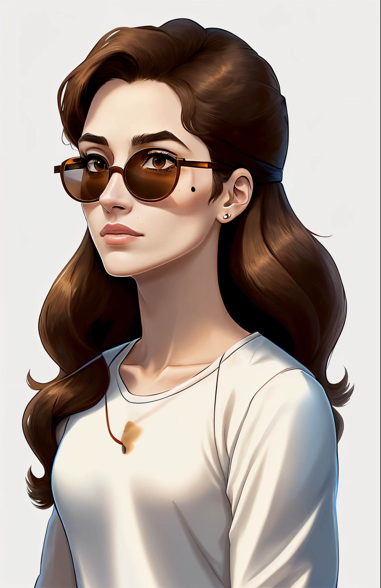 Disney pixel character tall, light brown, dark glasses, a mole above the lips