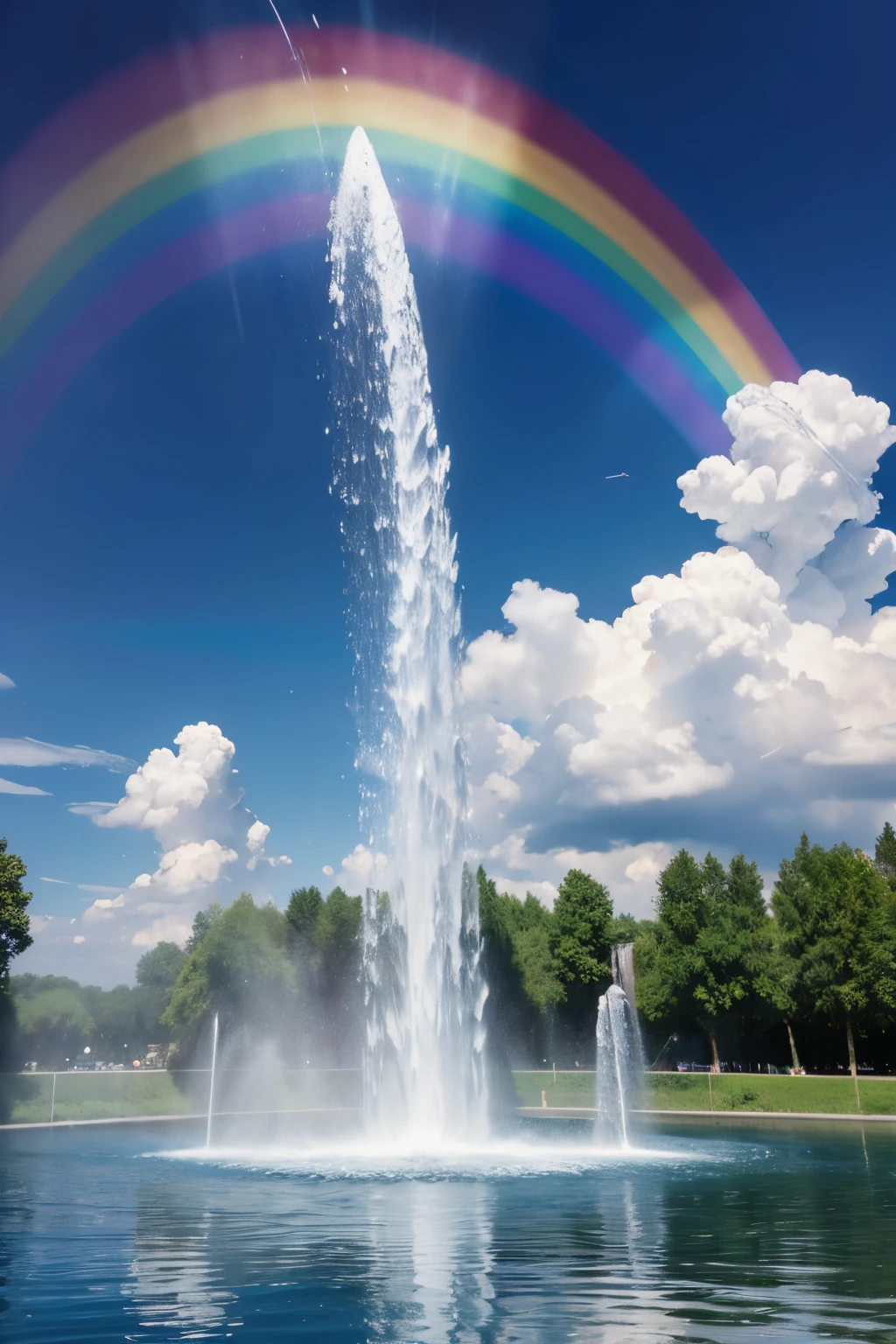 tmasterpiece,UHD resolution,8K,Cinema lenses,Water spurts from the ground,Water column flies into the sky,refracted rainbow,The magical power of nature,Epic surrealism,epic nature dream,Epic natural fountain fantasy