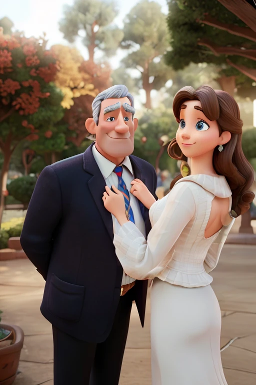 Disney Pixar. The man has a small grey mustache. The man does not have a beard. the man is American. 3D