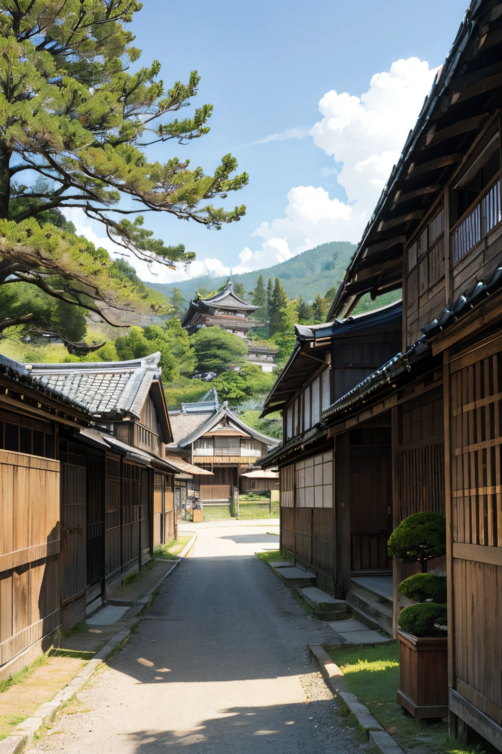 Townscape of the Edo period、Wide road、that summer day、beautiful kunoichi