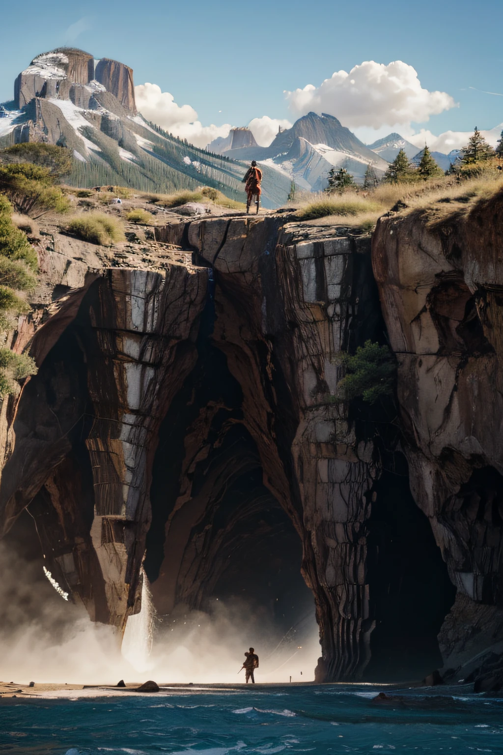 two giants fighting each other and are bleeding heavily for owning a beautiful scenery which is behind them