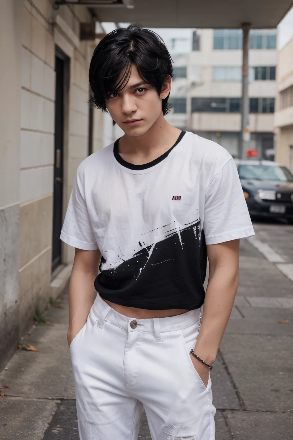 A anime boy, with dark jacket