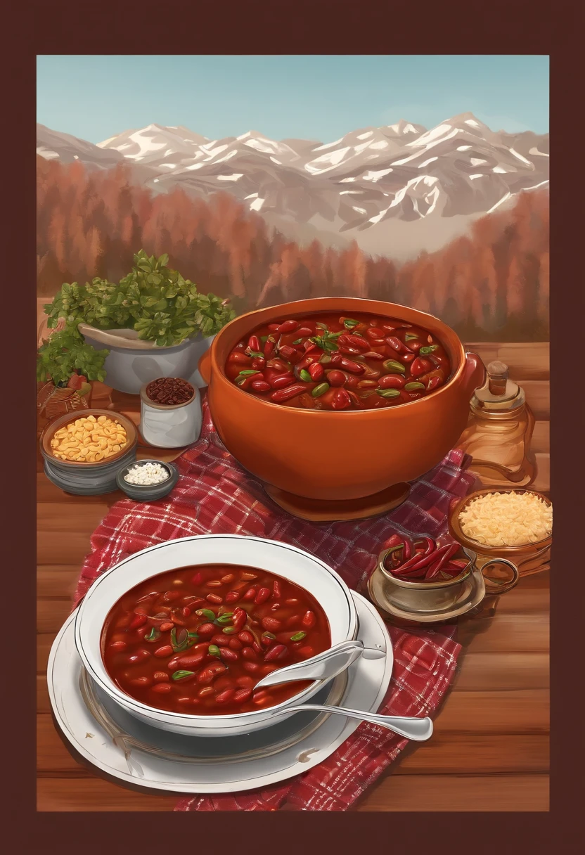 A photo of a warm bowl of chili surrounded by cozy potted foods and a warm blanket,original,Bowlofchili looks exactly like a bowl of chili