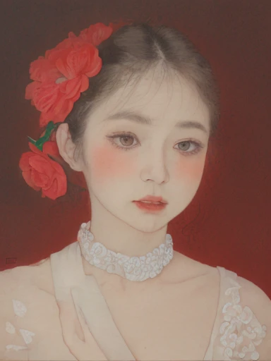 1girl，red，flower，close-up