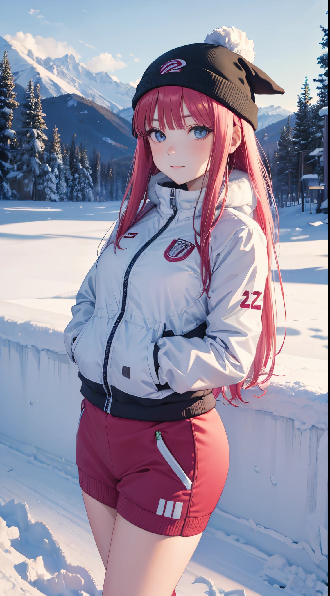 Nino Nakano ,Pose sexy,traje deportiva,gorro,campo deportivo nieve