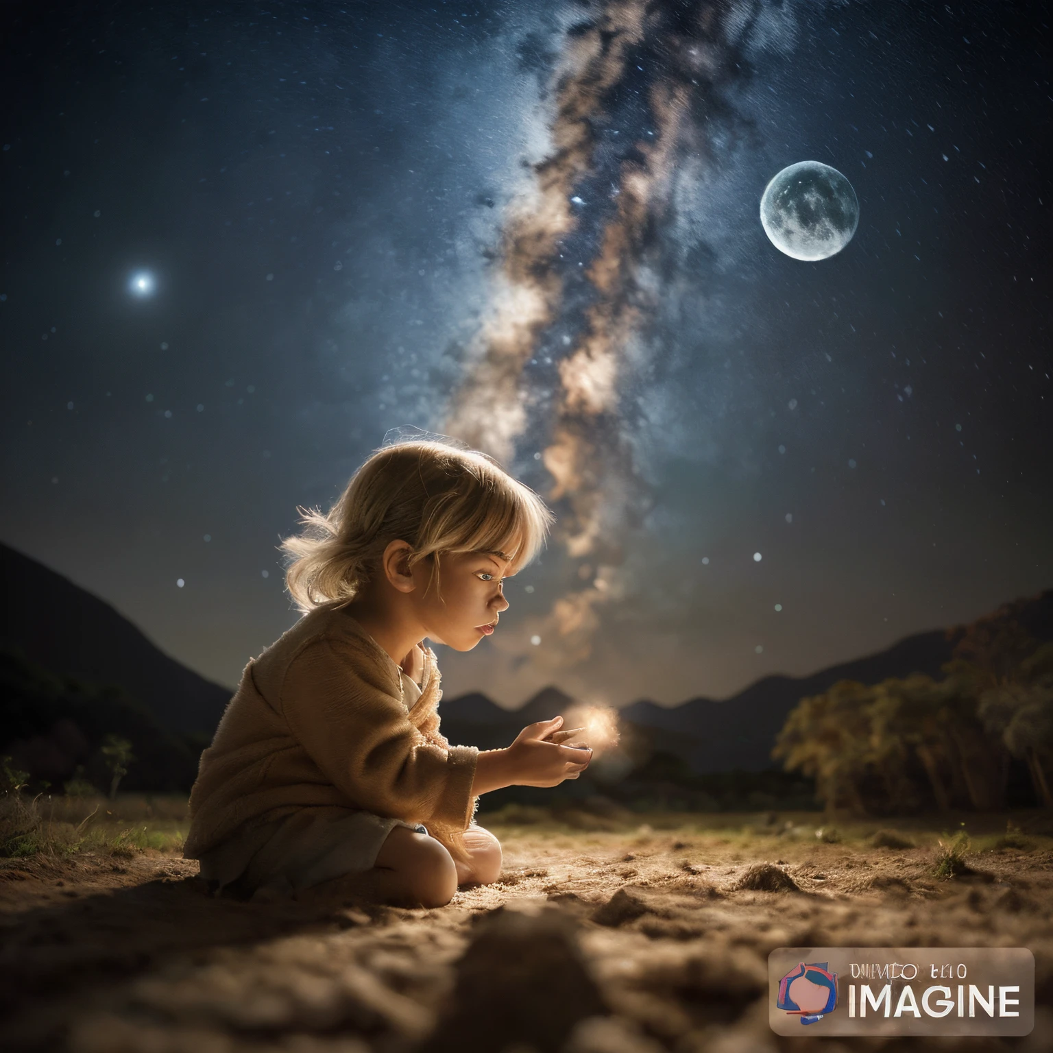 a girl BLONDE CHILD WITH LONG STRAIGHT HAIR, PORTRAIT, CLOSE UP, a blue moon lamp on a stand, bright big moon, blue moon light, moon light, moon, moon shine, hante, with blue light inside, full moon lighting, made of bright wax and ceramic, moon lighting, floating under moonlight at night,  blue moon, big moon detailed, beautiful moonlight, moon backlight, big moon