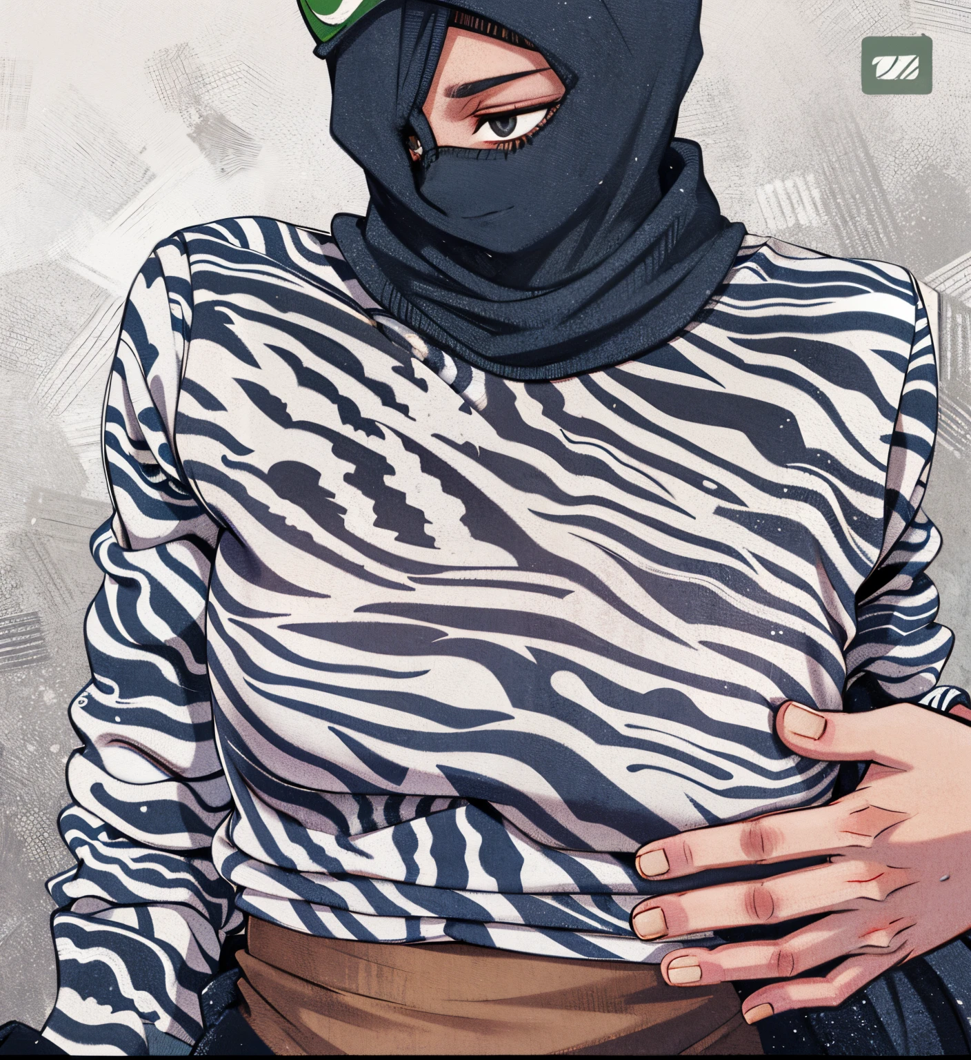 Skin printed zèbre with capuche and mask, visage couvert, visage couvert, le masque couvre tout son visage, avec un visage couvert, cagoule couvrant le visage, masque de ski, Capuche et ombres couvrant le visage, Transporting a fisherman 🧥, Masked face, porter un masque de bandit, Masked face, Dark visor covering the upper face, cloaked, levres pulpeuses