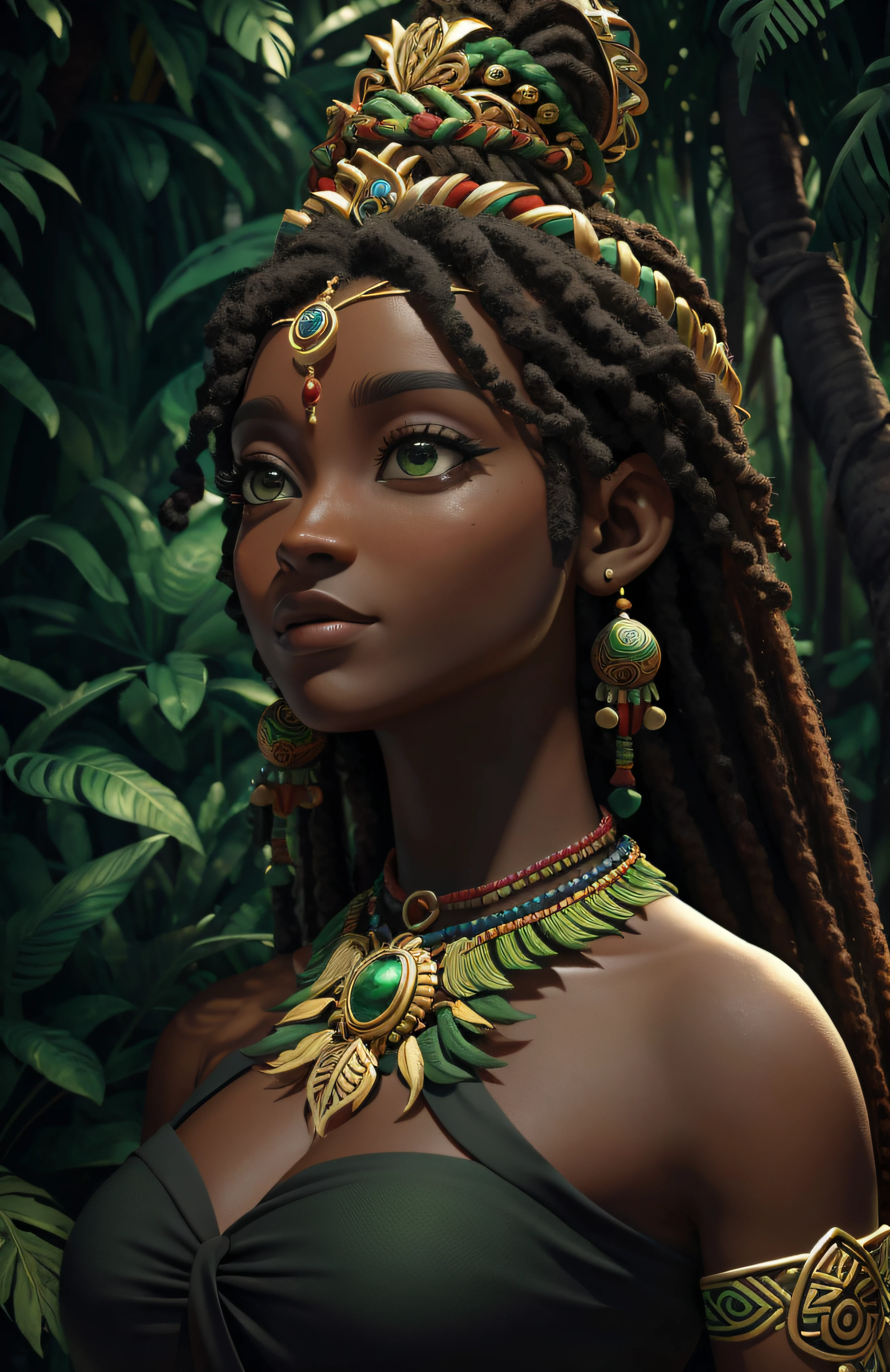 corpo inteiro linda rasta menina verde pele preta rasta , detalhes insanos : menina da selva,High definition,Perfil do avatar,detalhes ultra realistas 4k, ultra detalhado 18k,retrato,circunstanciado, pele texturizada, belos olhos detalhados, detalhes do rosto, olho, Bonito