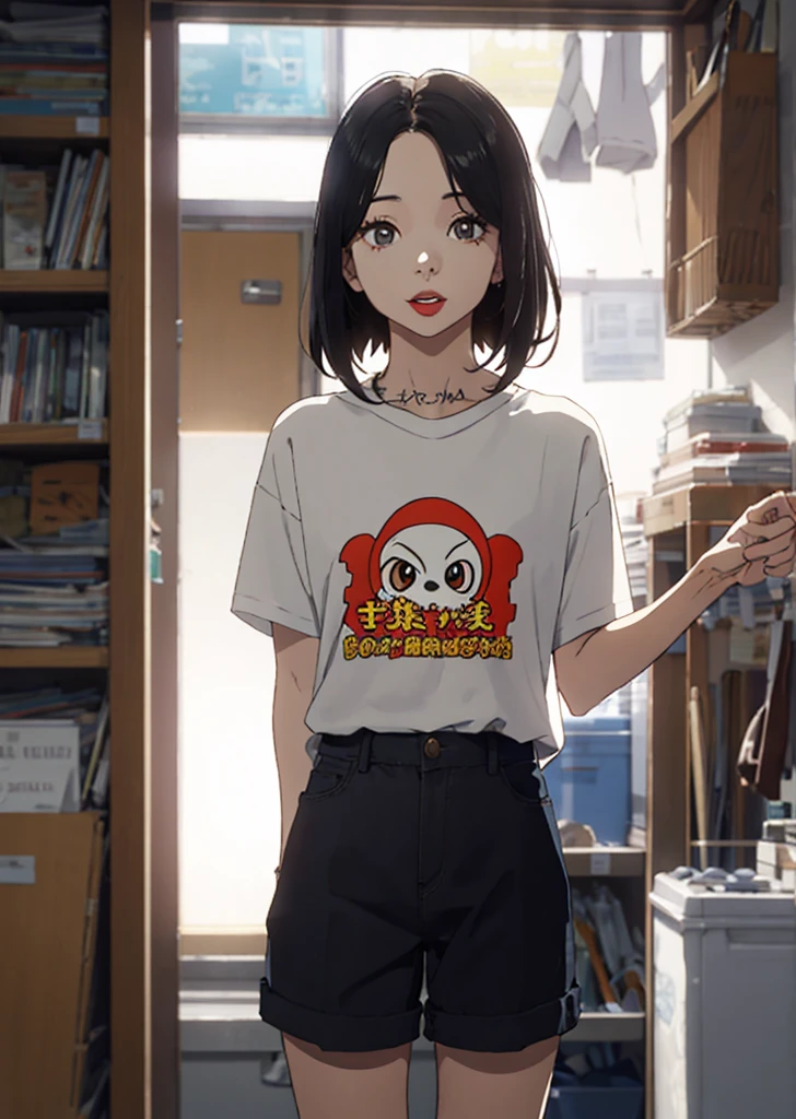 Nayeon com camisa branca e short