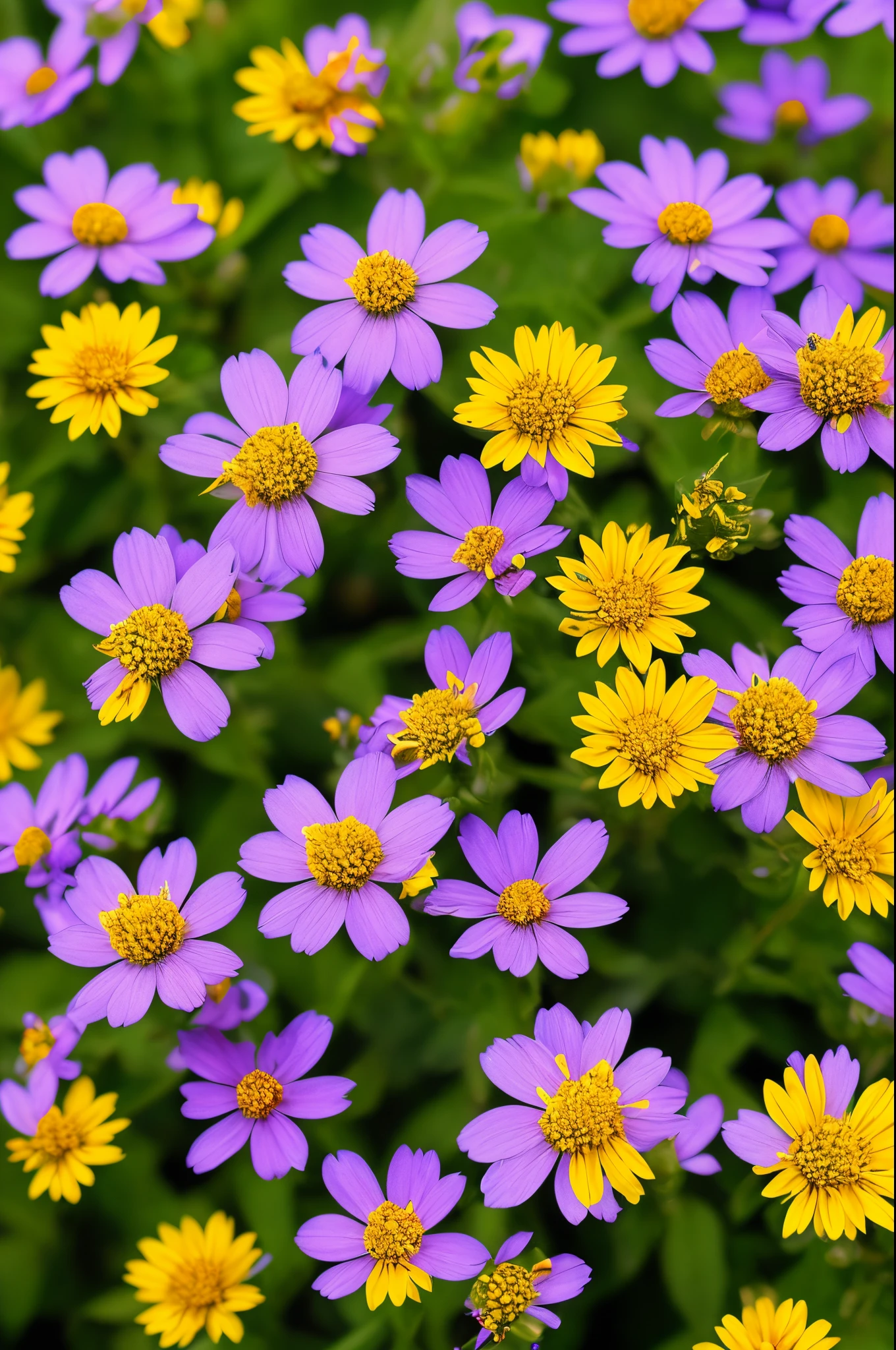 Vibrant flowers buzzing bee