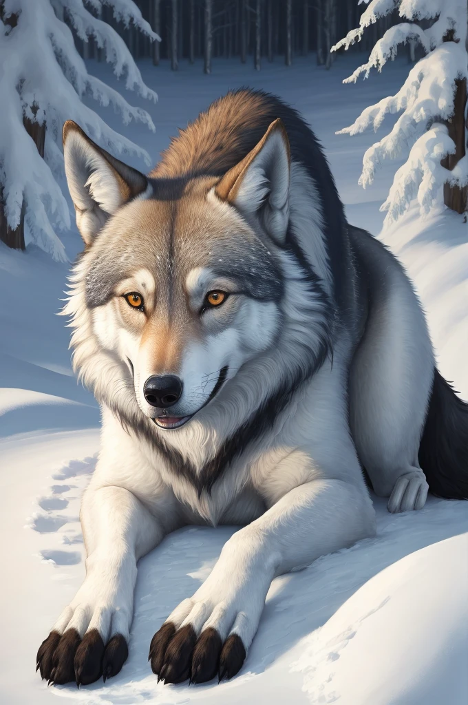 Paint a beautiful oil painting measuring 80 cm X 1 MT of a wolf in the snow