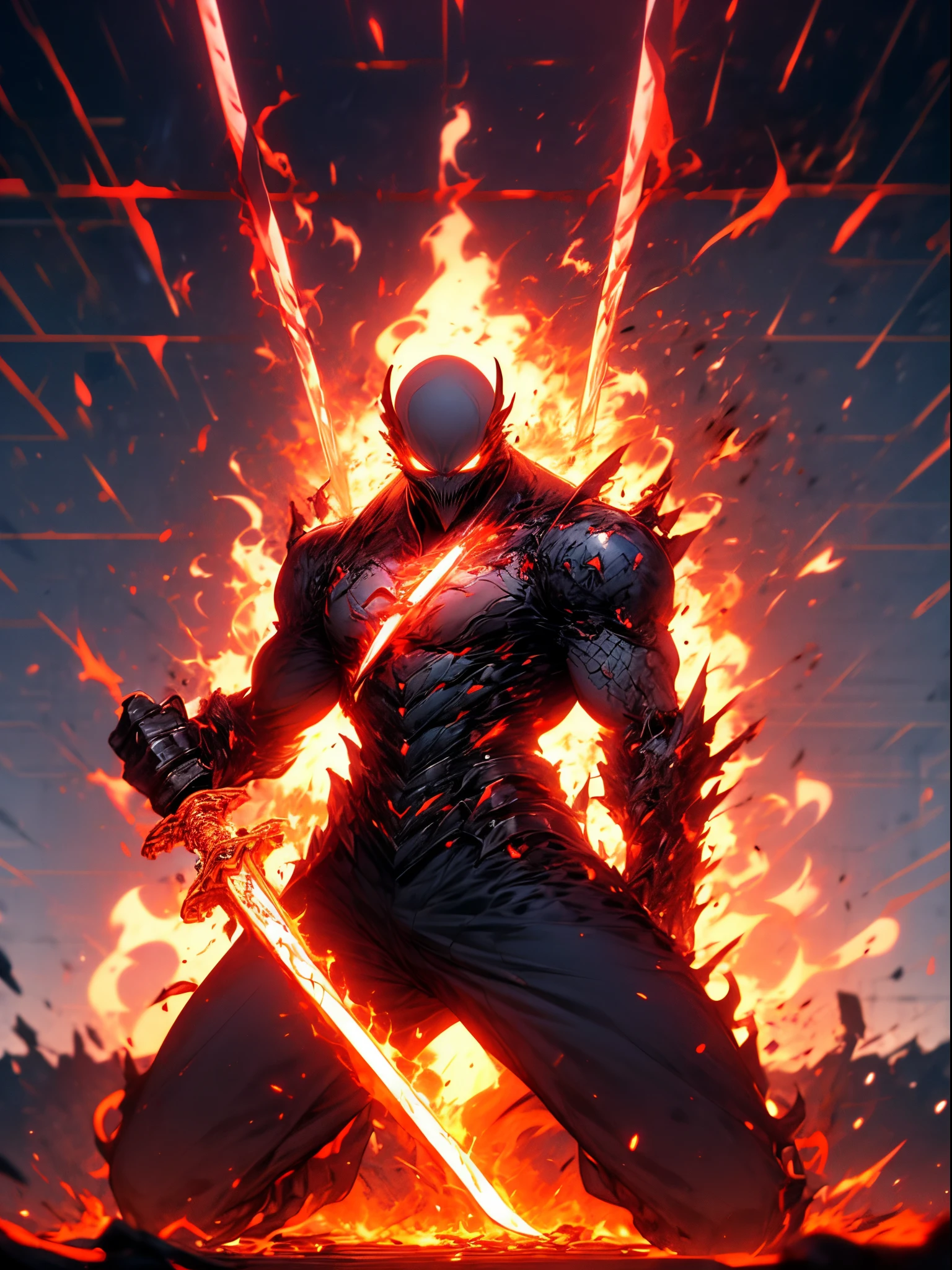 1 boy, Dragon slayer, raging, destructive eyes, scary face, full body dragon mech armor from top to bottom, doom sword in hand, fighting stance, destroyed background, energy emitting from sword and his back, looking at the camera, dead eyes, death stare, void energy in background, ultra-high detailed, 4k, 8k images,