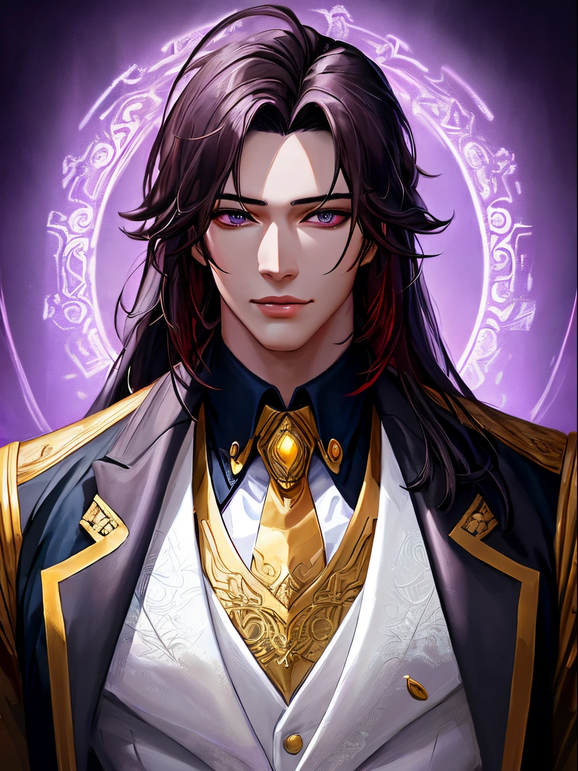man in suit and tie on purple background, a handsome, stunning, anime portrait of a handsome man, detailed character portrait, inspired by Yanjun Cheng, High Quality Portrait, fantasy male portrait, digital art of an elegant, Character portrait, digital fantasy portrait,