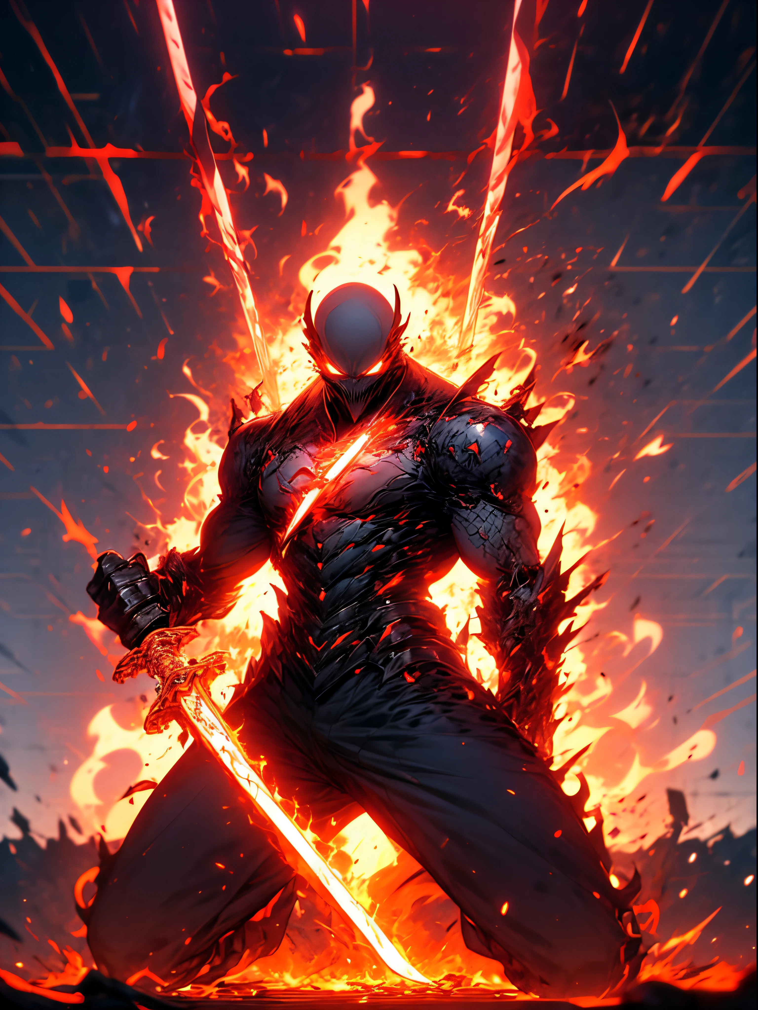1 boy, Dragon slayer, raging, destructive eyes, scary face, full body dragon mech armor from top to bottom, doom sword in hand, fighting stance, destroyed background, energy emitting from sword and his back, looking at the camera, dead eyes, death stare, void energy in background, ultra-high detailed, 4k, 8k images,