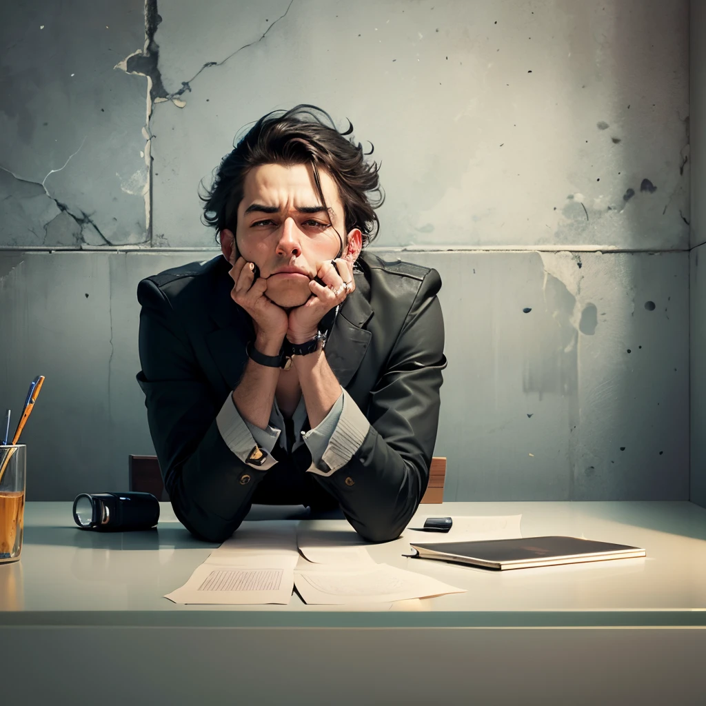 image that represents the state of a person who is tired of their current job, minimalist, very detailed --auto --s2