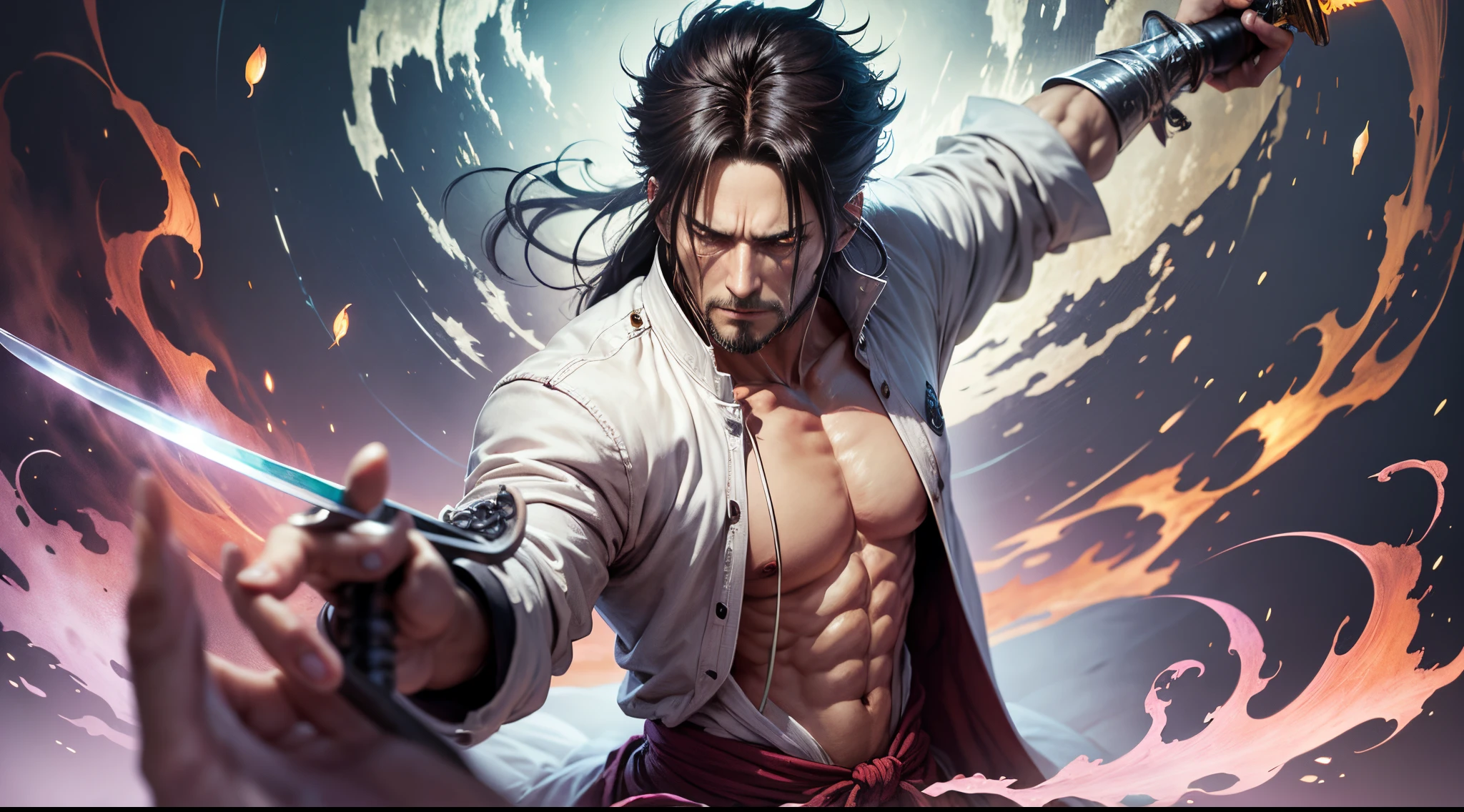 Kenpachi of Zaraki, Bleach anime, holding his sword, spiritual pressure emanating from his body --auto --s2