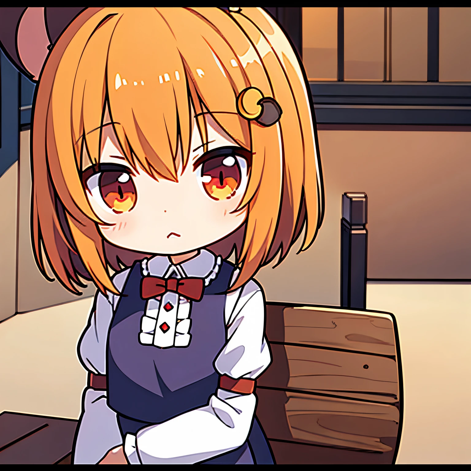 (chica anime chibi),(pelo corto),(pelo de color naranja),(ojos asules),chica anime con un hueso de perro en la mano, art style of rune factory 5, maplestory mouse, Megumin de Konosuba, Megumin, Arte del personaje de Maple Story, protagonista femenina 👀 :8, Personaje de Touhou, Reimu Hakurei, Personaje lindo, Desde Touhou, Anime Chibi, Kawaii Chibi, lindo anime