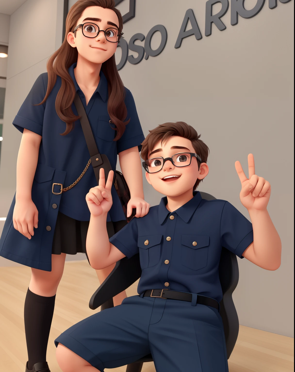 cute boy wearing round black glasses and cute girl