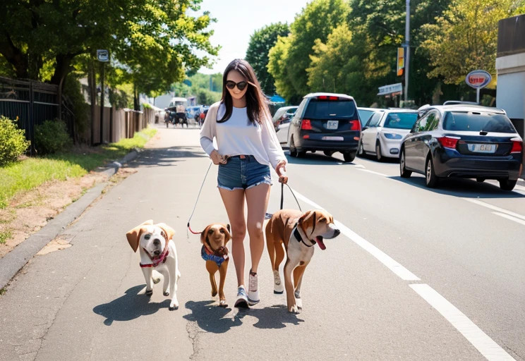 MAKE A Facebook cover photo with a girl walking with Beagle dogs