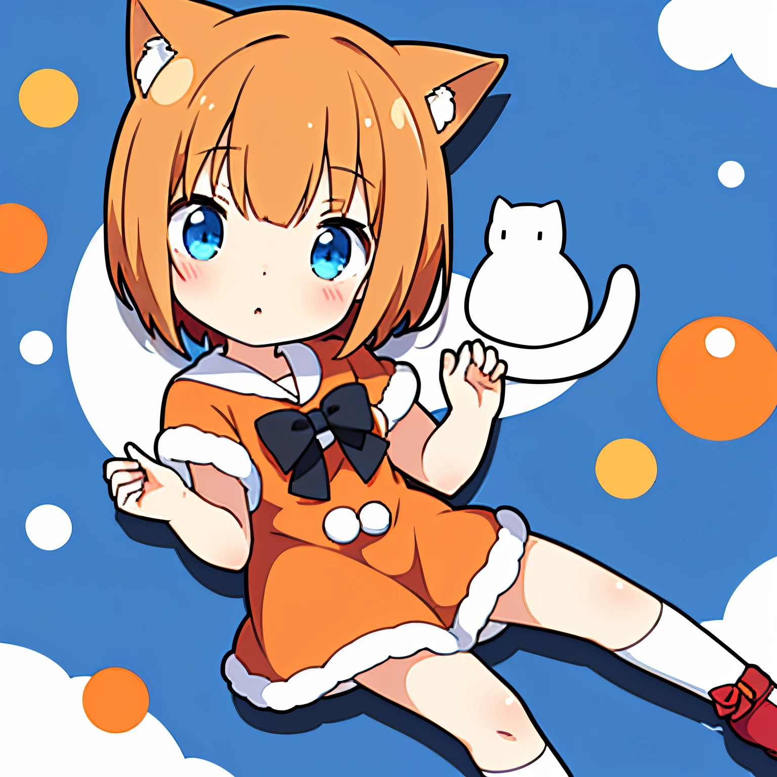 cute anime girl, cute anime girl dressed as Santa Clous, (cute anime girl with short hair), (cute anime girl with short orange hair), (cute anime girl with blue eyes), (cute anime girl with full body) ,(cute anime girl with cat ears)