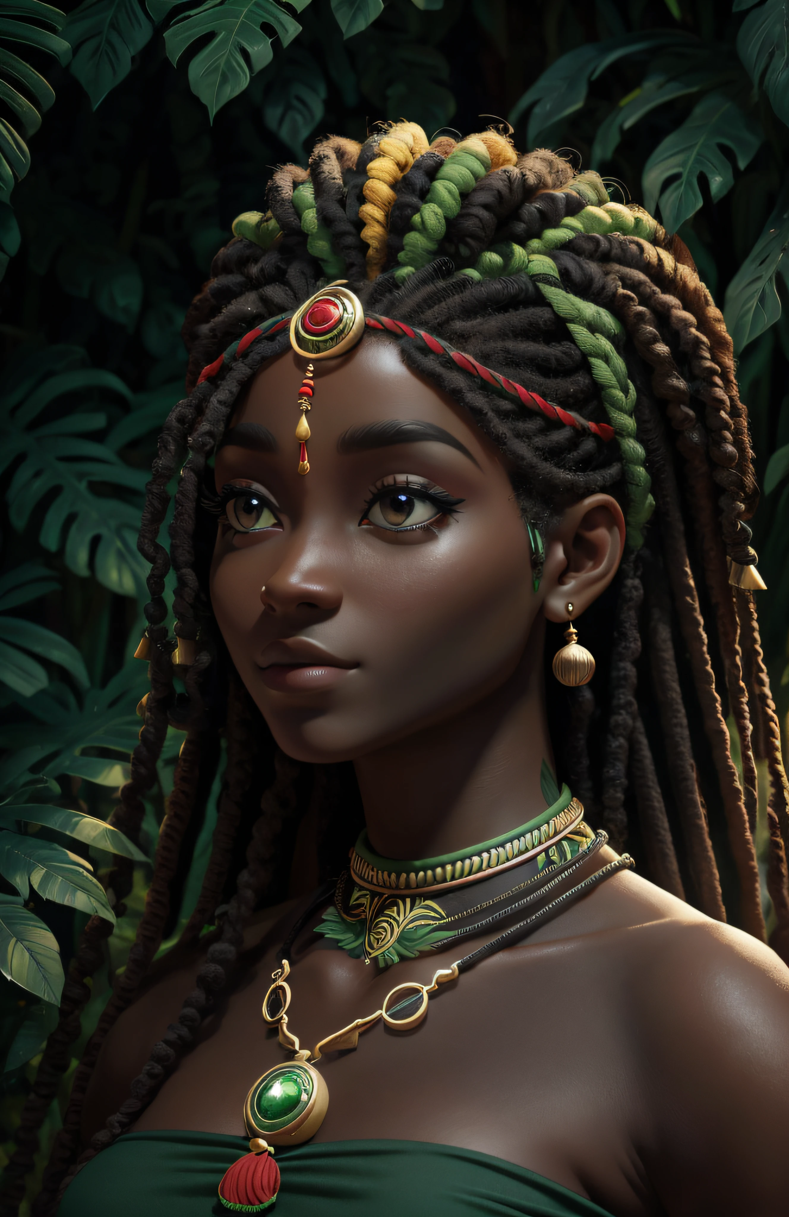 corpo inteiro linda rasta verde pele preta rasta , detalhes insanos : meninalva,High definition,Perfil do avatar,detalhes ultra realistas 4k, ultra detalhado 18k,retrato,circunstanciado, pele texturizada, belos olhos detalhados, detalhes do rosto, olho, Bonito