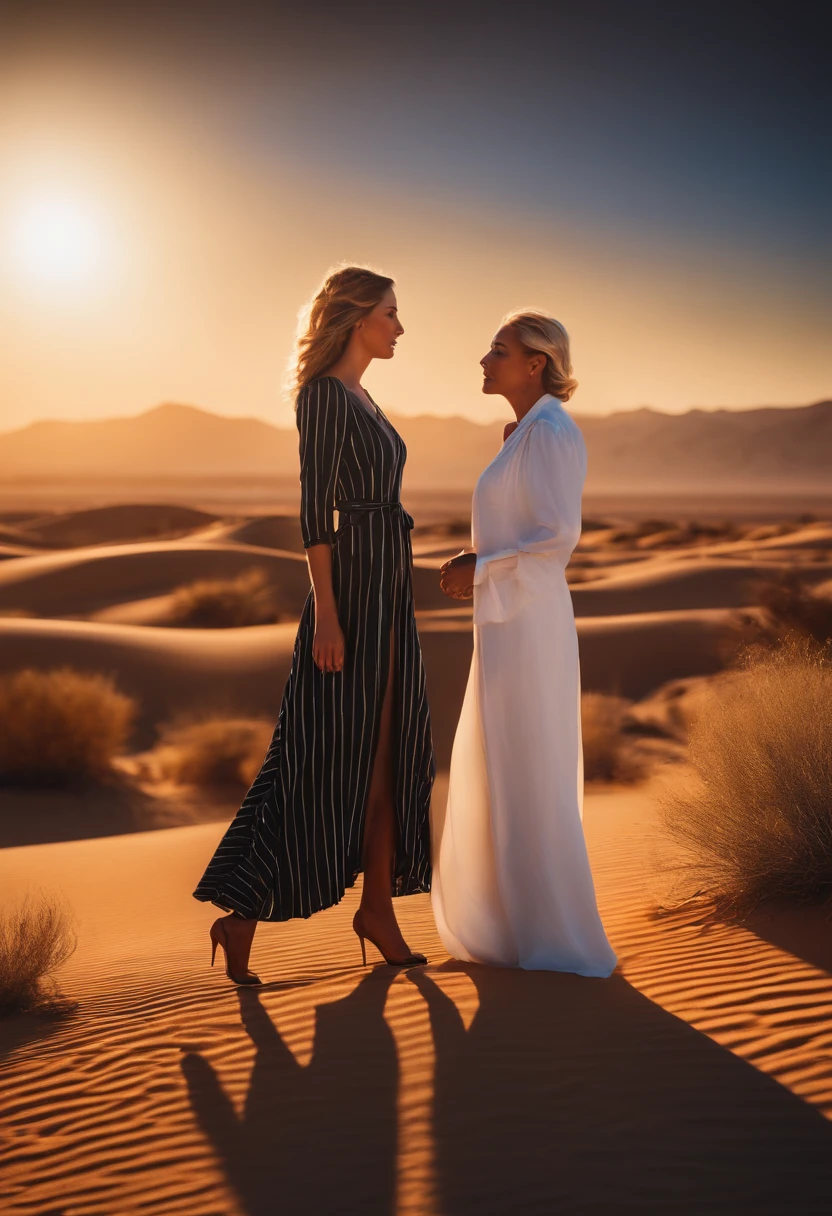 couple, in Diverse beauty’s portrait Doppler effect's Vertical And parallel journey Of desert lights so bright, photorealistic, surreal realism, high quality, UHD, 4k