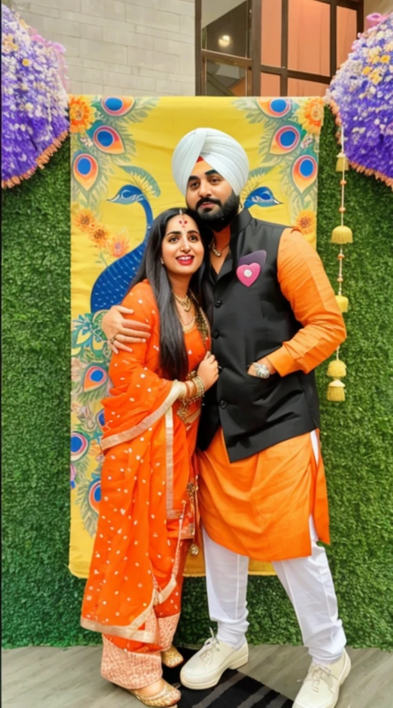 a man and woman posing for a picture in front of a backdrop, by Manjit Bawa, inspired by Manjit Bawa, photo”, profile pic, trending ,, 4k post, 4 k post, high picture quality, 🔞🤡, very very low quality picture, 🤬 🤮 💕 🎀, wearing traditional garb, india, 🌻🎹🎼