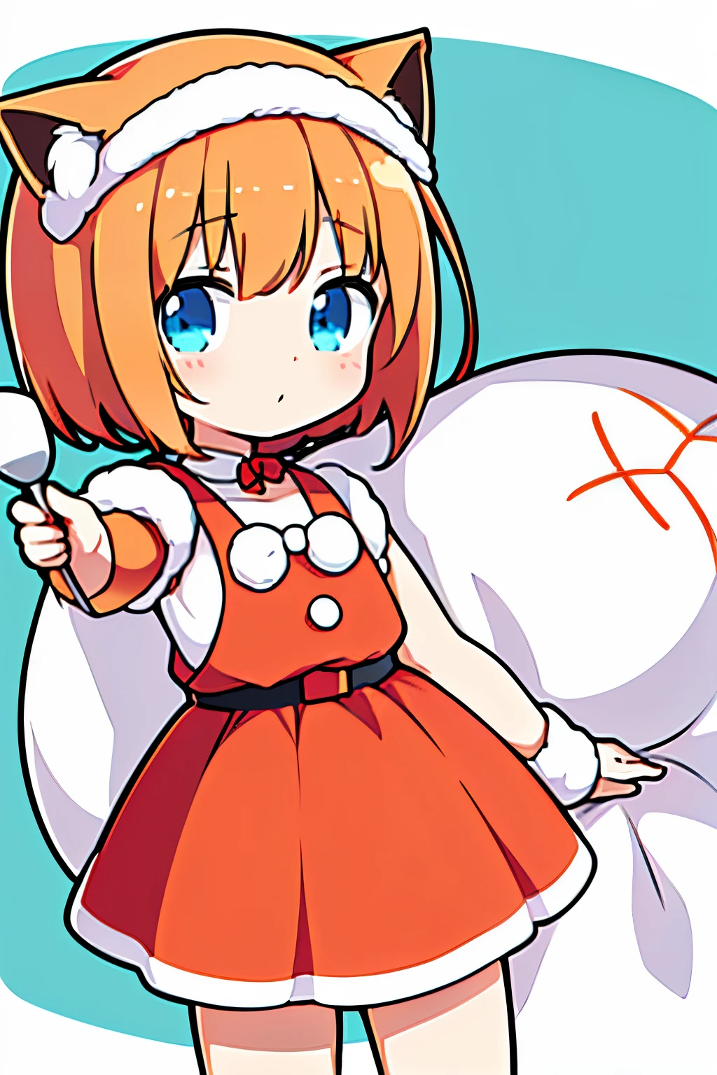 cute anime girl, (cute anime girl dressed as Santa Clous), (cute anime girl with short hair), (cute anime girl with short orange hair), (cute anime girl with blue eyes), (cute anime girl with body full),(cute anime girl with cat ears),(cute anime girl dressed in red and white clothes),(cute anime girl dressed as santa clous in red and white)