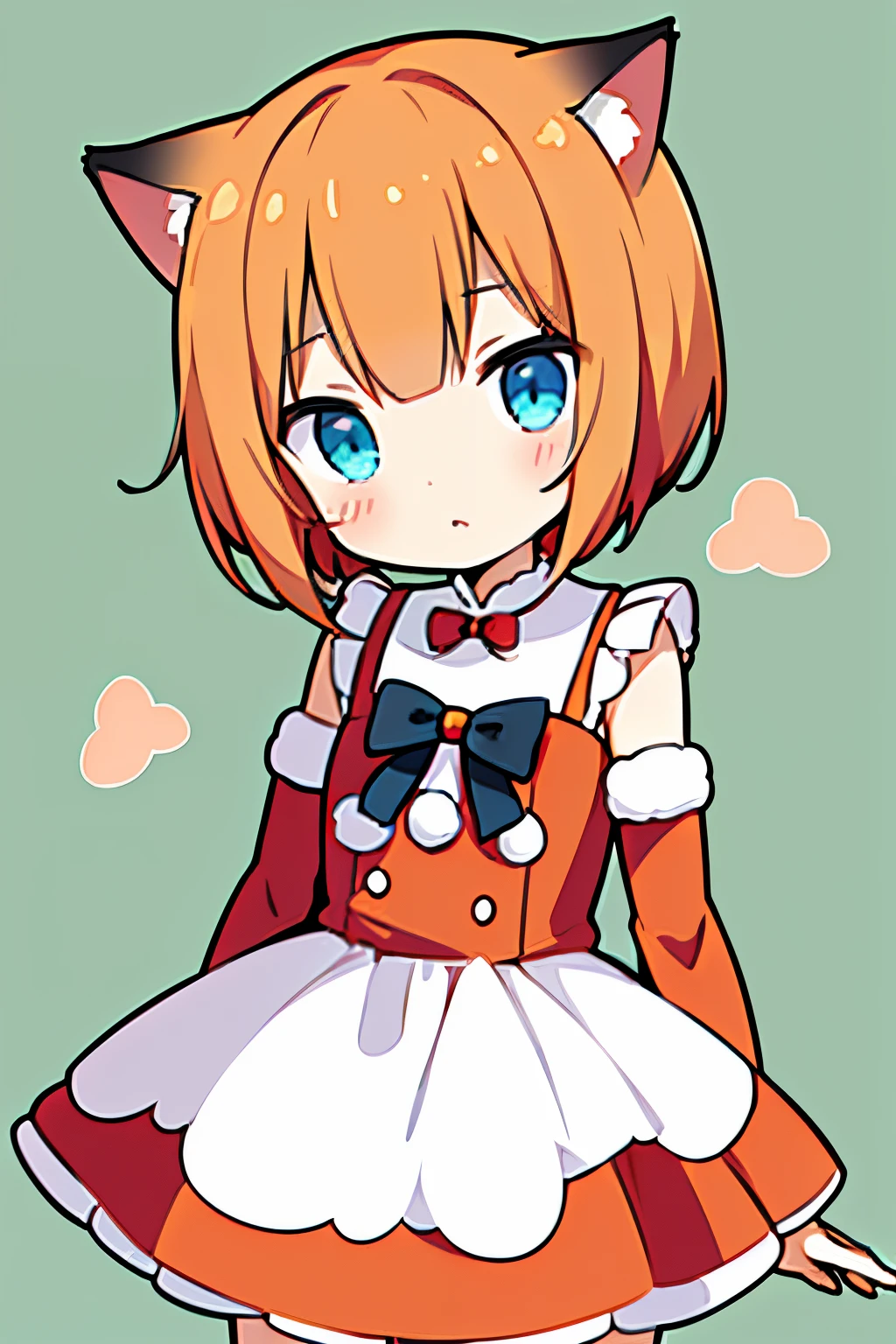 cute anime girl, (cute anime girl dressed as Santa Clous), (cute anime girl with short hair), (cute anime girl with short orange hair), (cute anime girl with blue eyes), (cute anime girl with body full),(cute anime girl with cat ears),(cute anime girl dressed in red and white clothes),(cute anime girl dressed as santa clous in red and white)