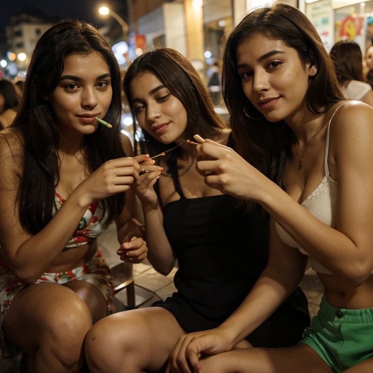 Group of sexy 12-year-old Mexican schoolgirls naked in a nightclub with small dinners, cabello chino, lentes