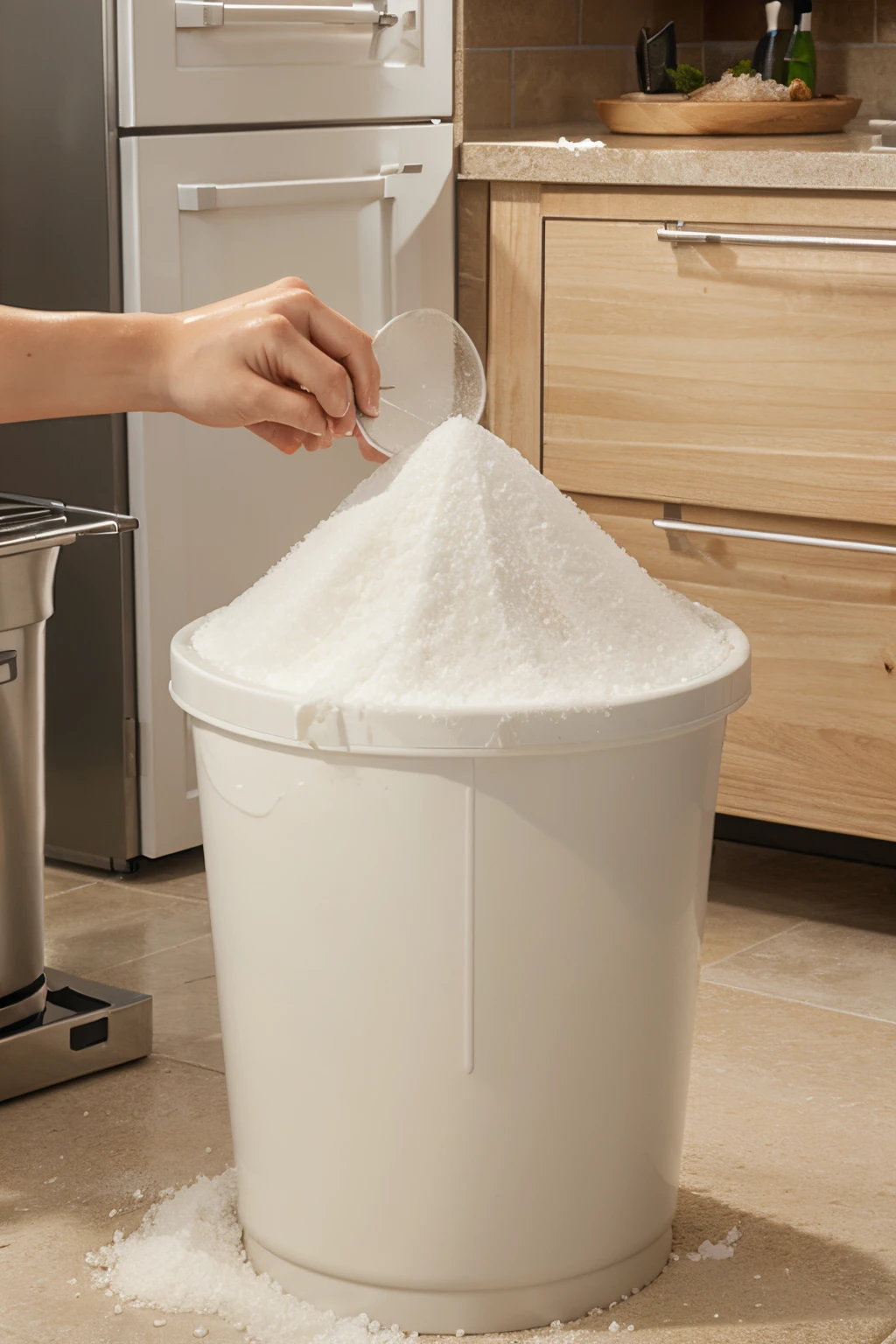 create animated person putting salt in the bin