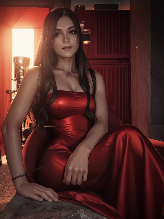 Ultra Detailed Red Body Like Satan on the Throne of Hell, ela-diabo, Vestido preto e vermelho sexy, demon wings, demon horn, olhos realistas detalhados, Context of the chaos of hell and destruction, Evil Queen, staring directly at camera, Smiling with satisfaction, unhas pretas compridas, Shaded illustration of a high quality cell in hell, corpo inteiro, dynamic installation, anatomia perfeita, Centrado, liberdade, alma, Approach to perfection, cell-shading, 8k , cinematic dramatic atmosphere, pintura em aquarela, global ilumination, ambiente detalhado e intrincado, art-station, arte conceitual, smooth and sharp focus, volumeric lighting, kinematic lighting ,imagem de corpo inteiro