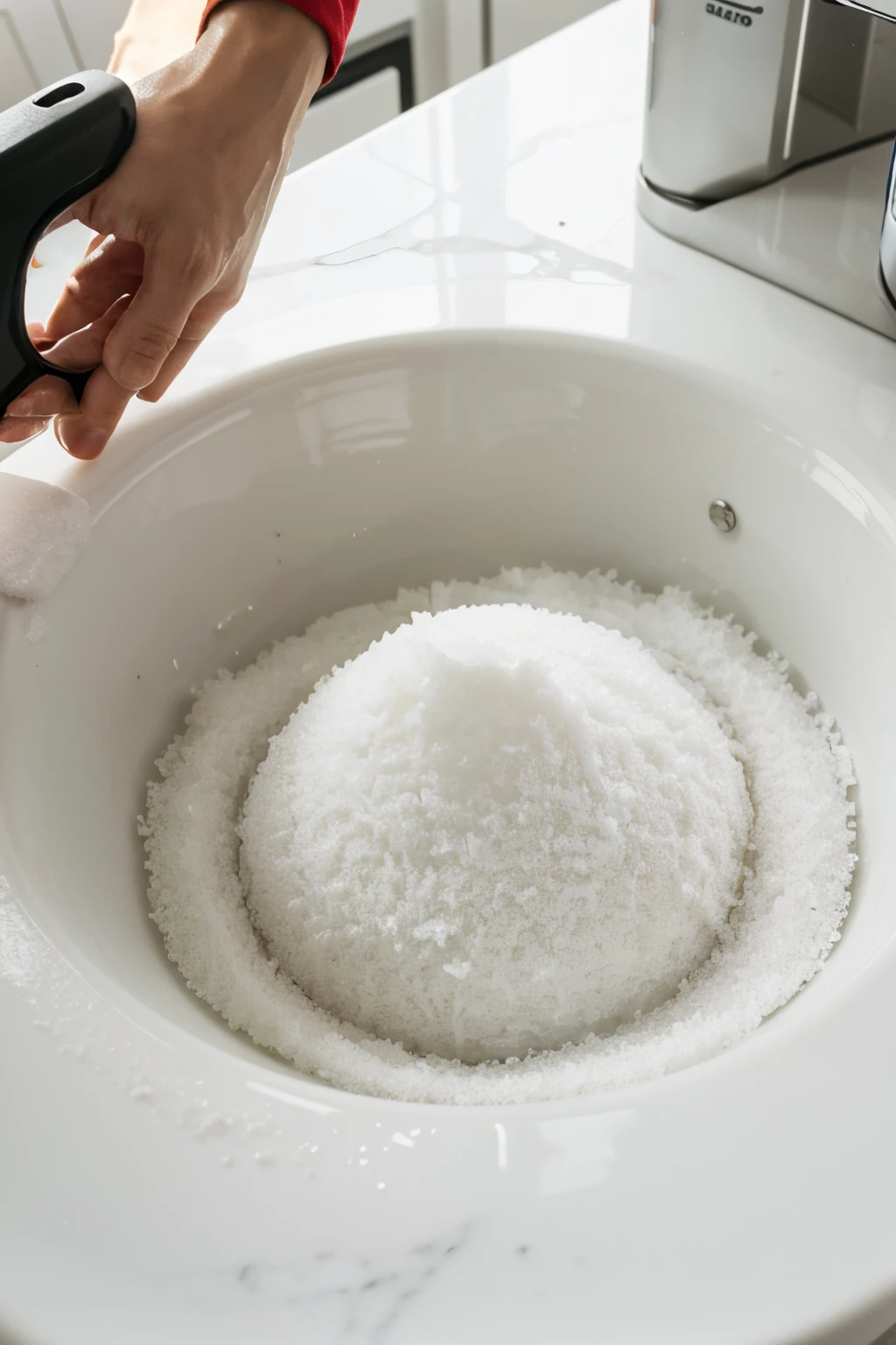 create videi of tipping salt in the sink