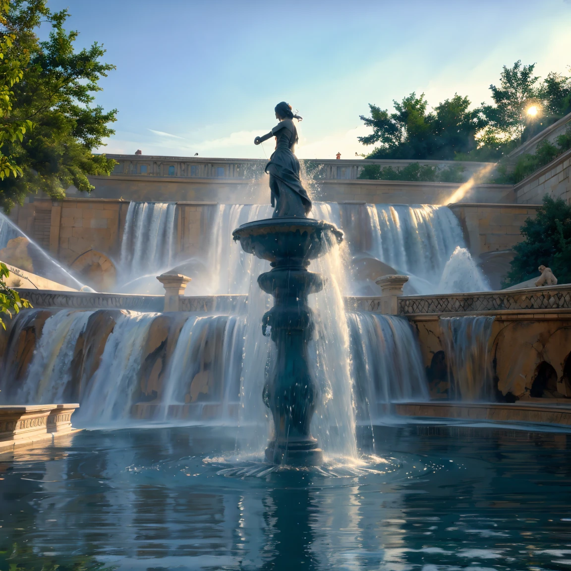 Huge and beautiful epic fountain, Eau, The fountain, Flowing water, real water quality, rays of sunshine, beautful view, Shocking, Many people watch, Epic moments, Perfect painting