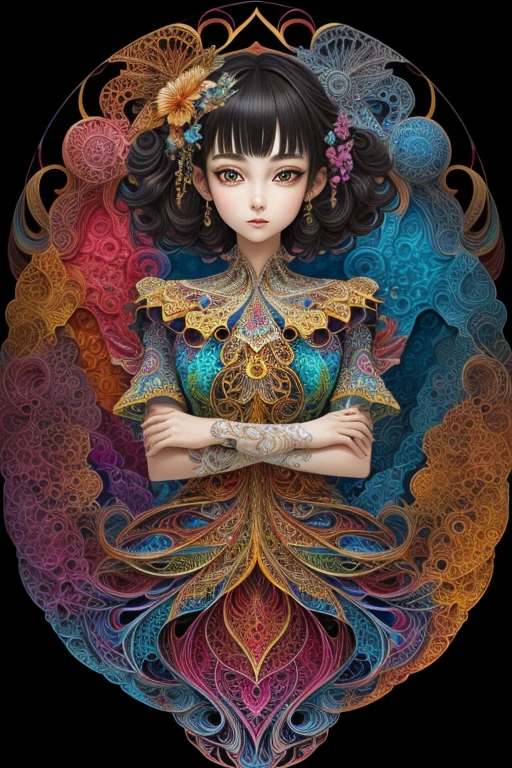 (masterpiece, top quality, best quality, official art, beautiful and aesthetic:1.2), (1girl:1.3), extremely detailed,(fractal art:1.2),colorful,highest detailed,(zentangle:1.2), (dynamic pose), (abstract background:1.5), (treditional dress:1.2), (shiny skin), (many colors:1.4), upper body, masterpiece, best quality,high quality,highres, 16K,RAW,ultra highres,ultra details,finely detail,an extremely delicate and beautiful,extremely detailed,real shadow, anime,highly detailed painted,award winning glamour paintting,wonderful paintting,art style,stylized,
