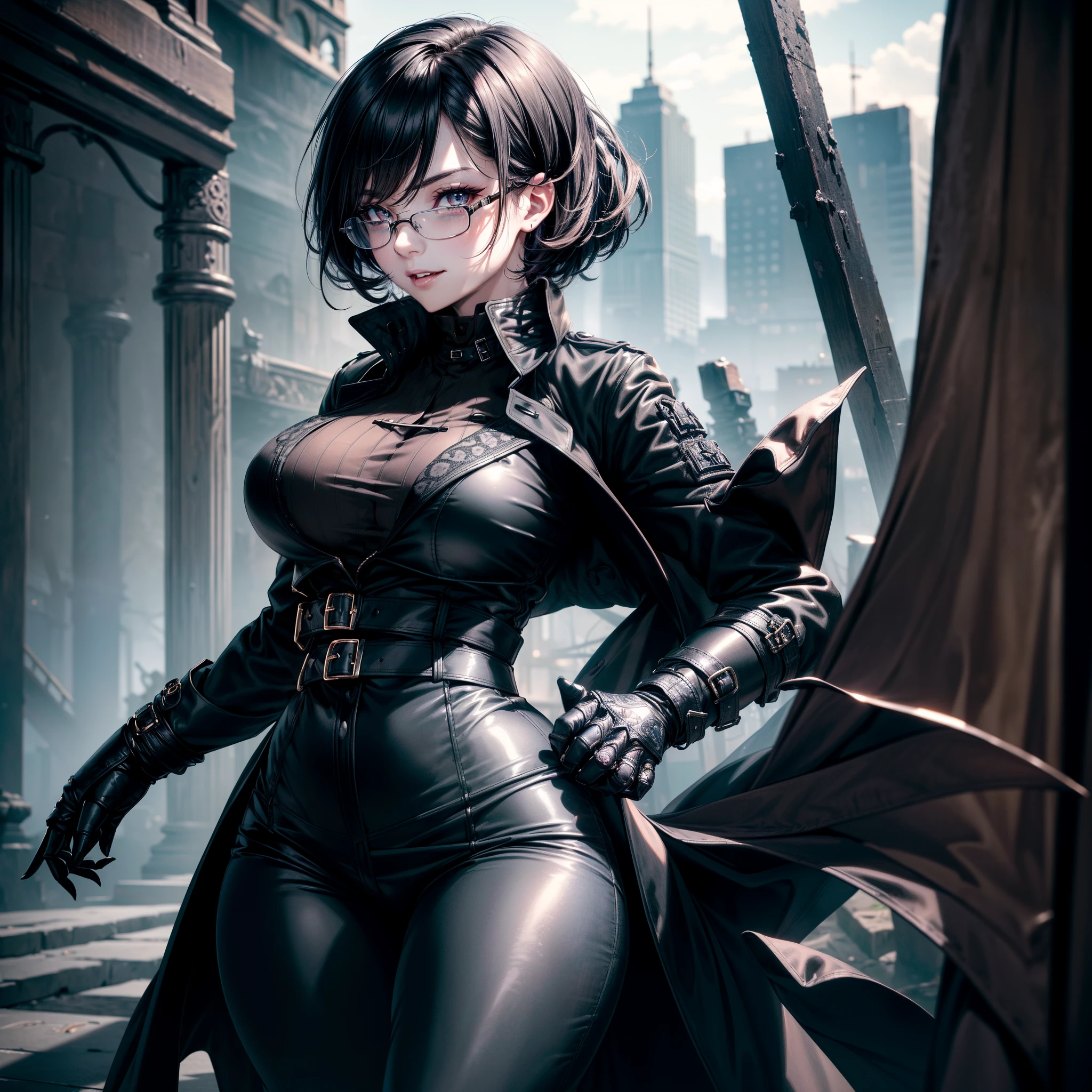 nsfw、(masterpiece, Highest quality, Super detailed:1.3), Perfect composition, 4K, (Very detailed, Super detailed),(Angle from directly below the girl:1.5), Ultra-thin high-cut latex suit、Long gloves in latex、Latex long tights,(The skin is slightly visible)、 High resolution, 8k Texture, Attention to detail, Very detailed肌の質感, Magnificent details, High Sharpness, One girl, (Fine grain:1.3), (25-year-old woman:1.3),(A smile that lowers the corners of the eyeouth showing teeth、
