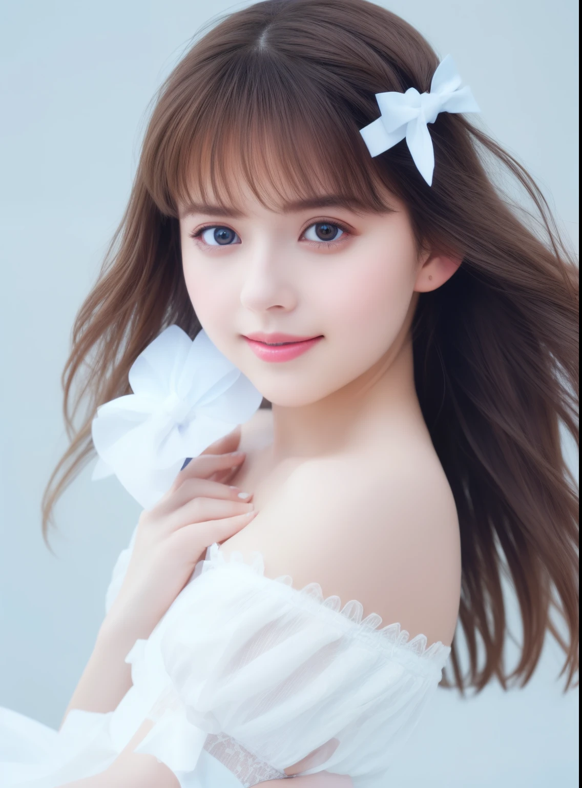 Beautiful 12 years old girl, Cute, small breasts, girl, child,solo,smile( pink white Princess dress, white pantyhose )(Bow hair accessories,)bangs, white background, MEDIUM CLOSE UP,85 mm Lens, masterpiece, (extremely delicate), (best quality),ultra high res,HDR,UHD,8K,best quality,Highly detailed,sharp focus,physically-based rendering,Professional,simple blue sky background,shot on Leica M1, sporty attire, oil painted, modern, realisitc proportions, iintricate, Complicated details, Focus sharp