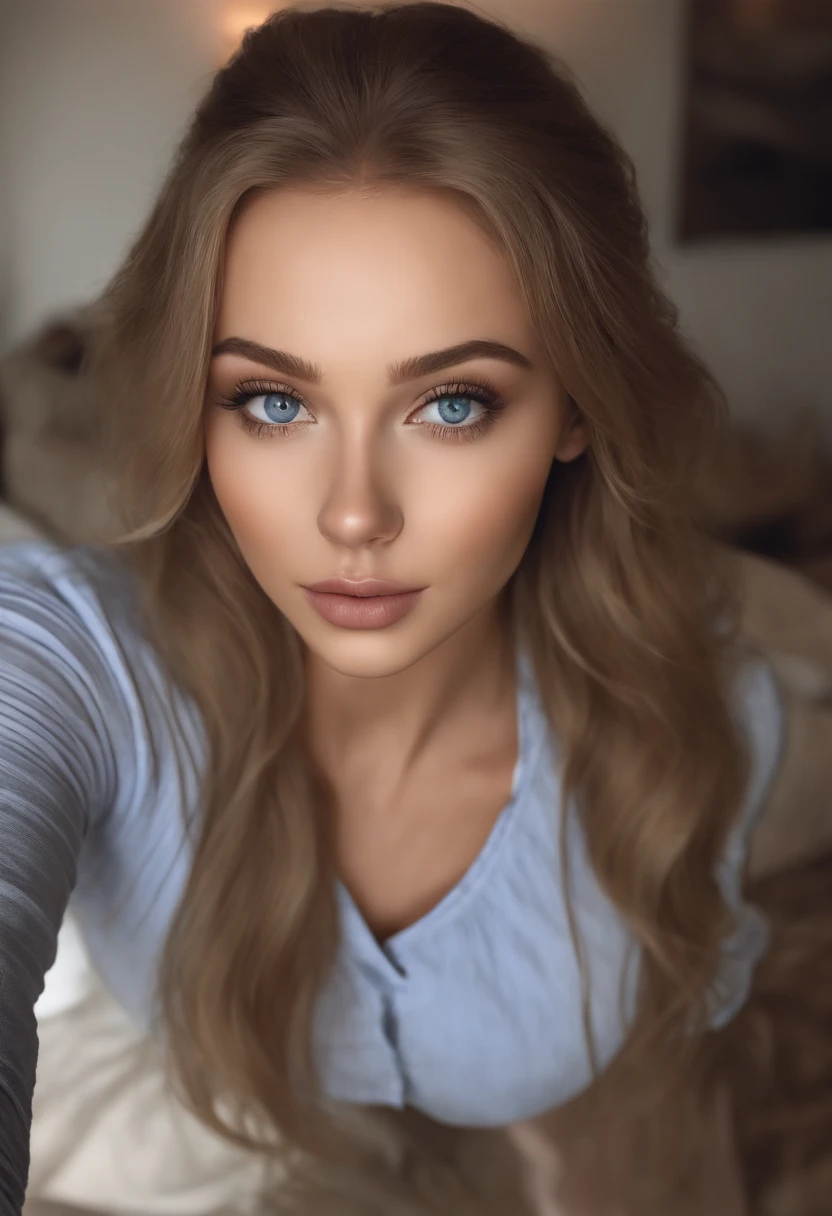 arafed woman fully , sexy girl with blue eyes, ultra realistic, meticulously detailed, portrait sophie mudd, blonde hair and large eyes, selfie of a young woman, bedroom eyes, violet myers, without makeup, natural makeup, looking directly at the floor, face with artgram, subtle makeup, stunning full body shot standing next to her friend, who is a brunette, large hips, very large bust, wearing casual dresses