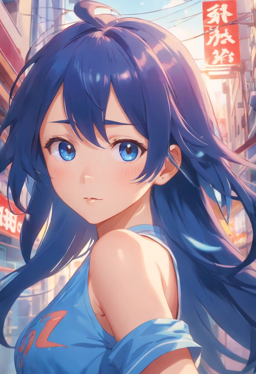 The best quality, high resolution, detailed 4k CG, masterpiece, amazing art, fine details, high details, complex details, blue long hair, girly feeling, big eyes, pure desire, lovely, young and beautifu,Expose navel,Shy girl,Big chest,naked body